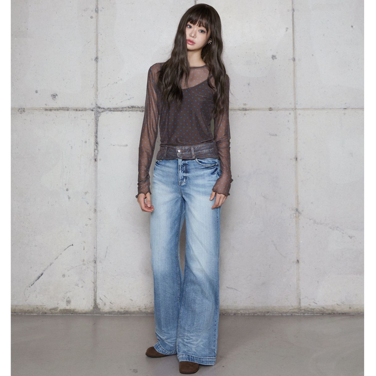 라라폭스(LALAFOX) STUD SEMI-WIDE DENIM PANTS LIGHT BLUE 데님 팬츠 BR4DP007