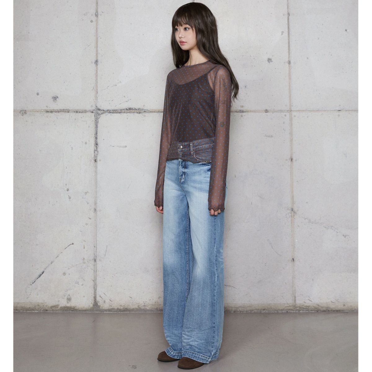 라라폭스(LALAFOX) STUD SEMI-WIDE DENIM PANTS LIGHT BLUE 데님 팬츠 BR4DP007