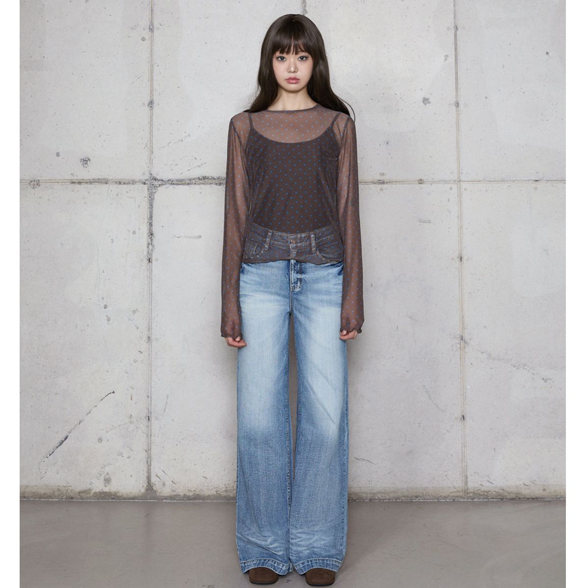 라라폭스(LALAFOX) STUD SEMI-WIDE DENIM PANTS LIGHT BLUE 데님 팬츠 BR4DP007