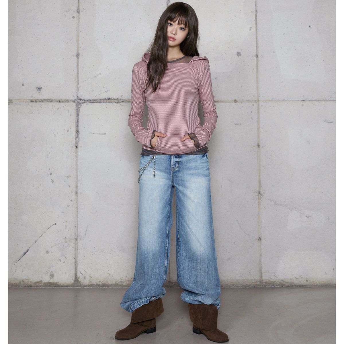 라라폭스(LALAFOX) STUD SEMI-WIDE DENIM PANTS LIGHT BLUE 데님 팬츠 BR4DP007