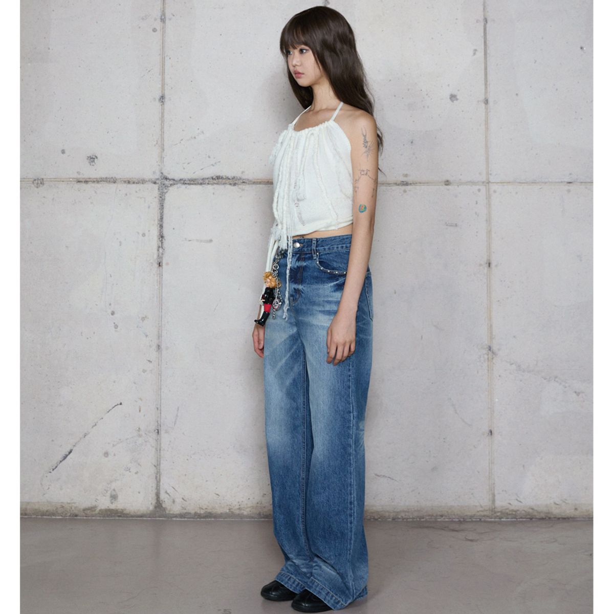 라라폭스(LALAFOX) STUD SEMI-WIDE DENIM PANTS BLUE 데님 팬츠 BR4DP006