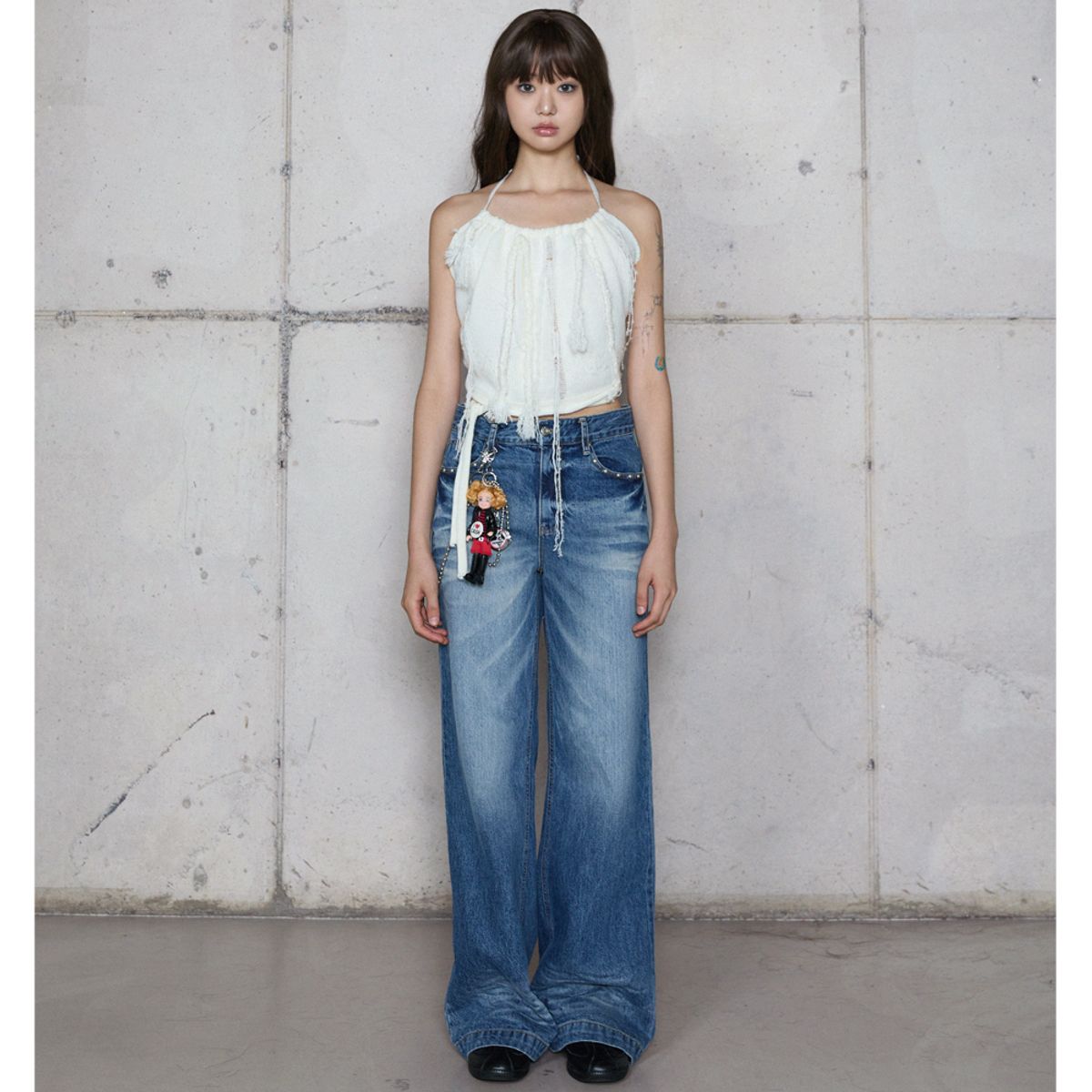 라라폭스(LALAFOX) STUD SEMI-WIDE DENIM PANTS BLUE 데님 팬츠 BR4DP006