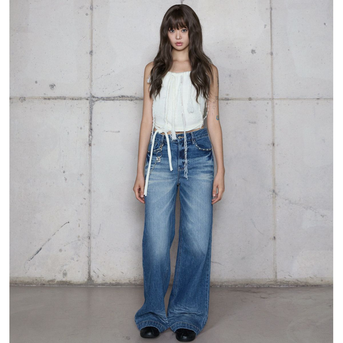 라라폭스(LALAFOX) STUD SEMI-WIDE DENIM PANTS BLUE 데님 팬츠 BR4DP006