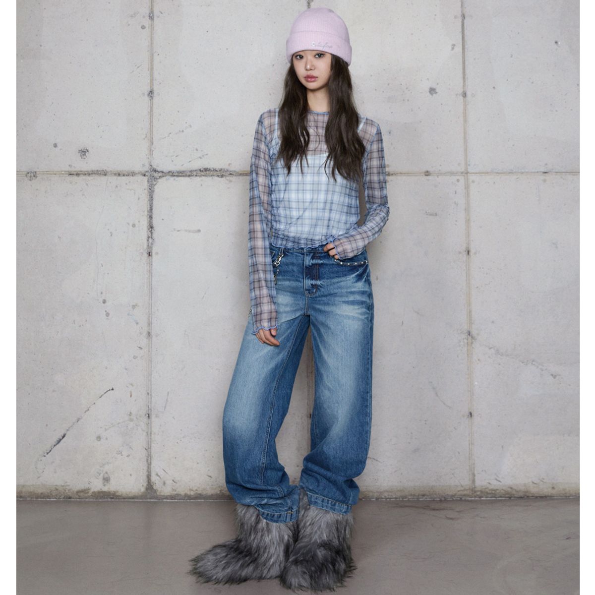 라라폭스(LALAFOX) STUD SEMI-WIDE DENIM PANTS BLUE 데님 팬츠 BR4DP006