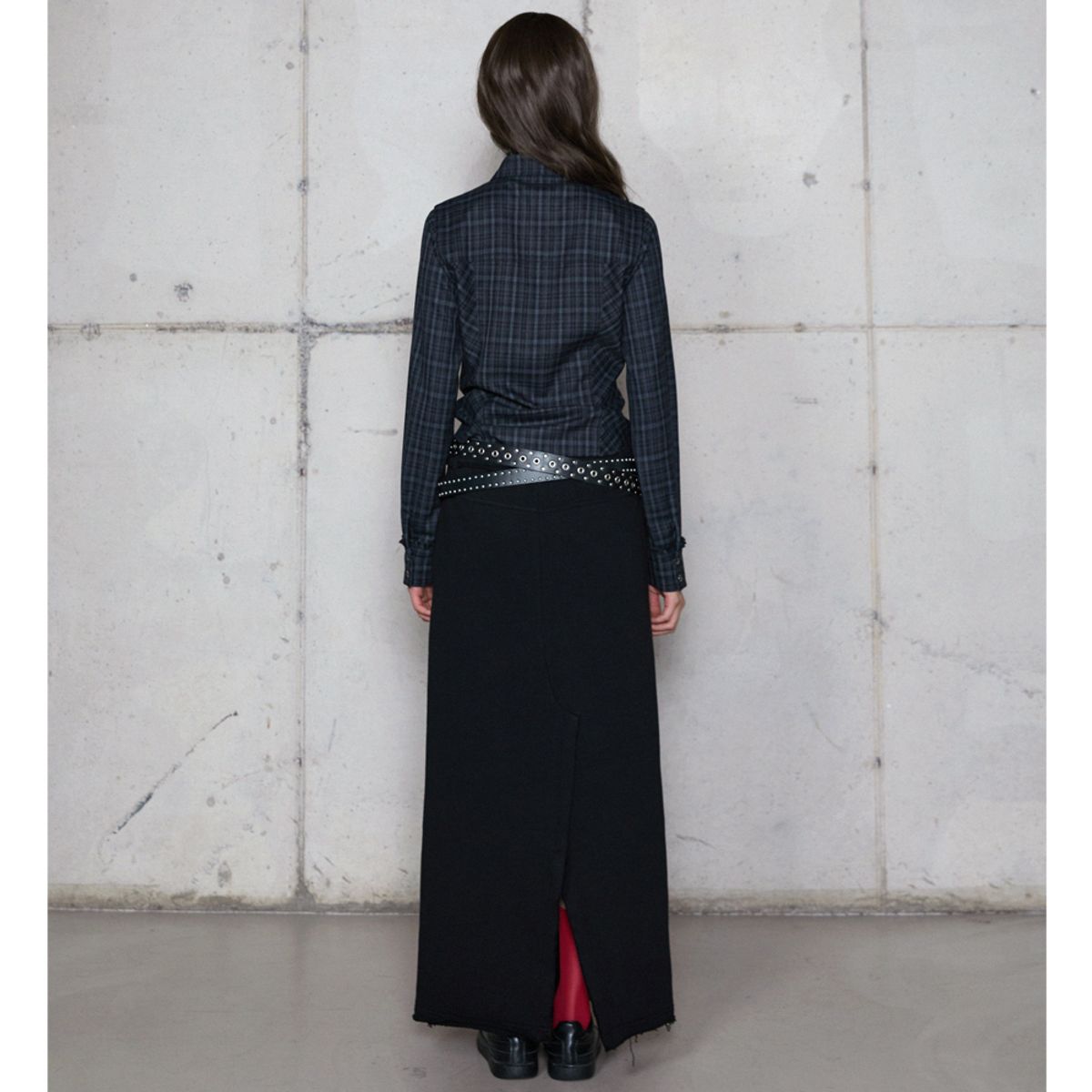 라라폭스(LALAFOX) BACK SLIT LONG SWEAT SKIRT BLACK 스웨트 스커트 BR4CS003