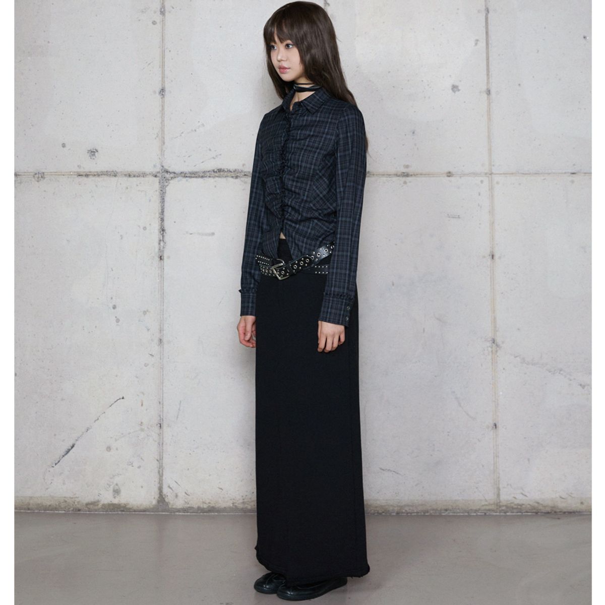 라라폭스(LALAFOX) BACK SLIT LONG SWEAT SKIRT BLACK 스웨트 스커트 BR4CS003