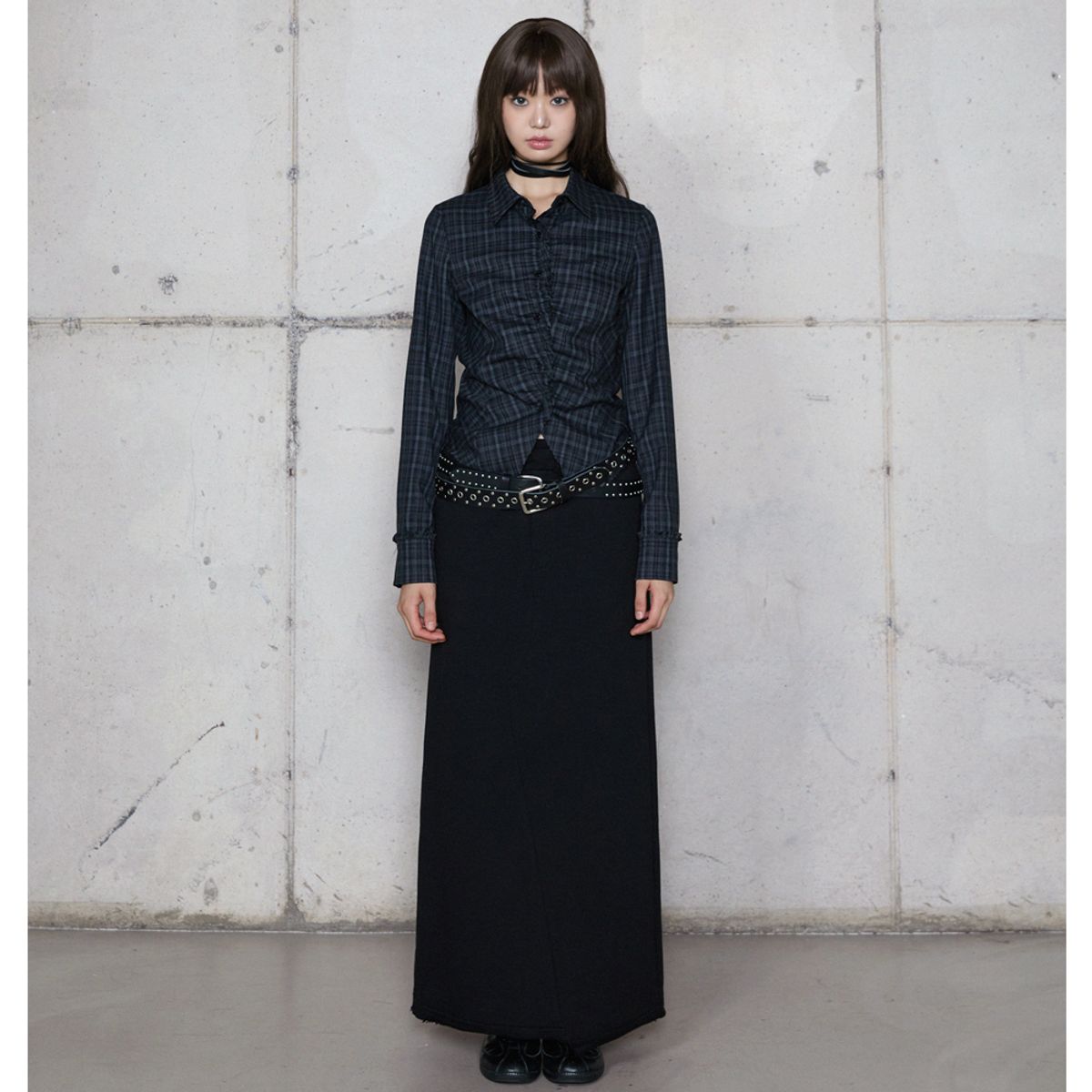 라라폭스(LALAFOX) BACK SLIT LONG SWEAT SKIRT BLACK 스웨트 스커트 BR4CS003