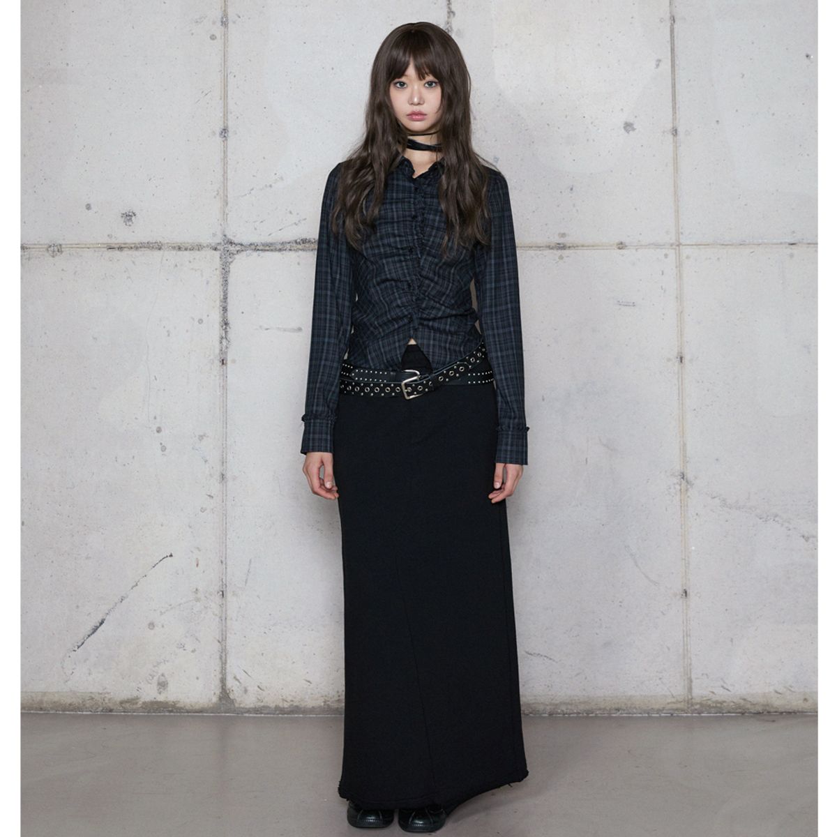 라라폭스(LALAFOX) BACK SLIT LONG SWEAT SKIRT BLACK 스웨트 스커트 BR4CS003