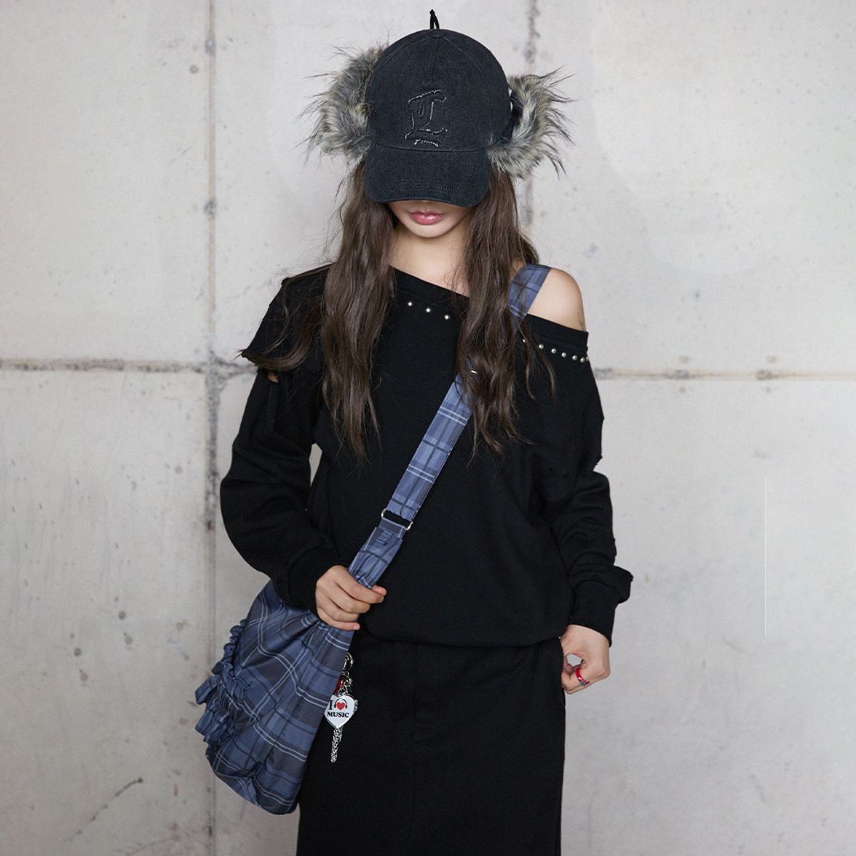 라라폭스(LALAFOX) CHECK 2WAY HOBO BAG NAVY 호보백 BR4AB002