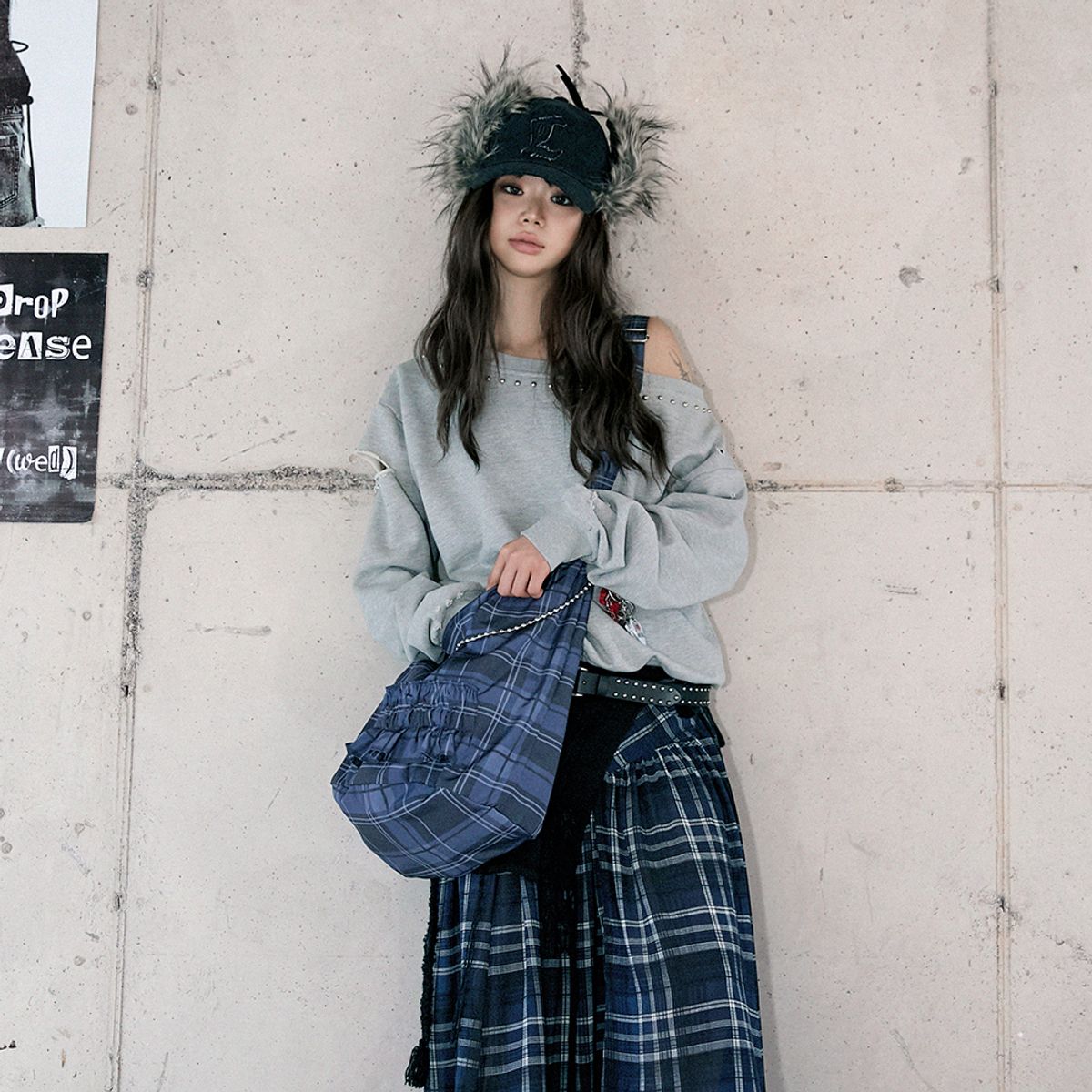 라라폭스(LALAFOX) CHECK 2WAY HOBO BAG NAVY 호보백 BR4AB002