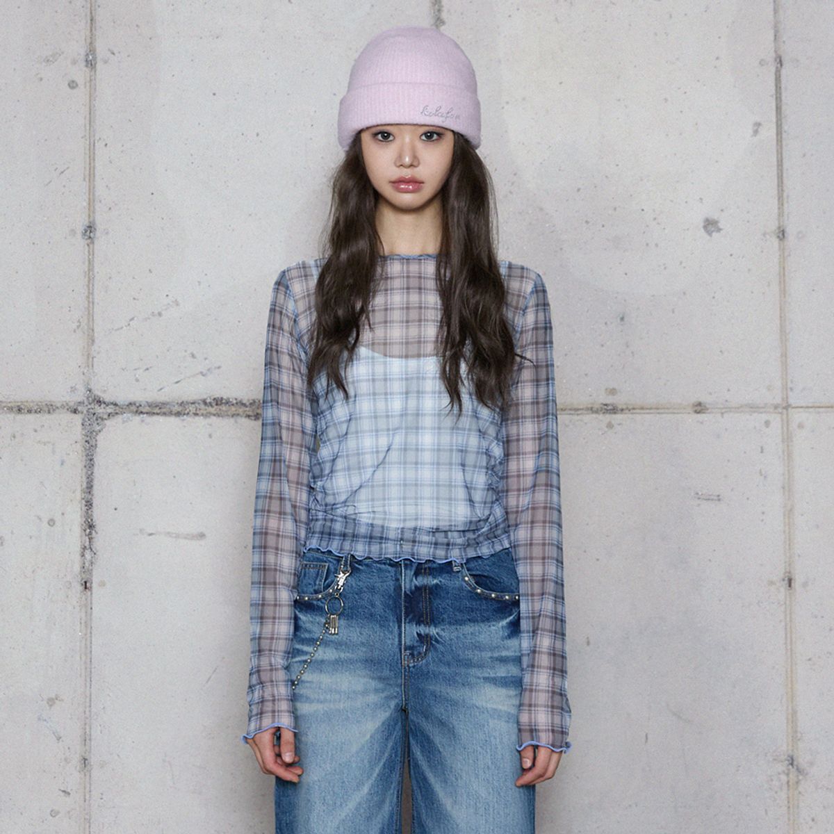라라폭스(LALAFOX) MESH CHECK TOP BLUE 메쉬 탑 BR4CL012