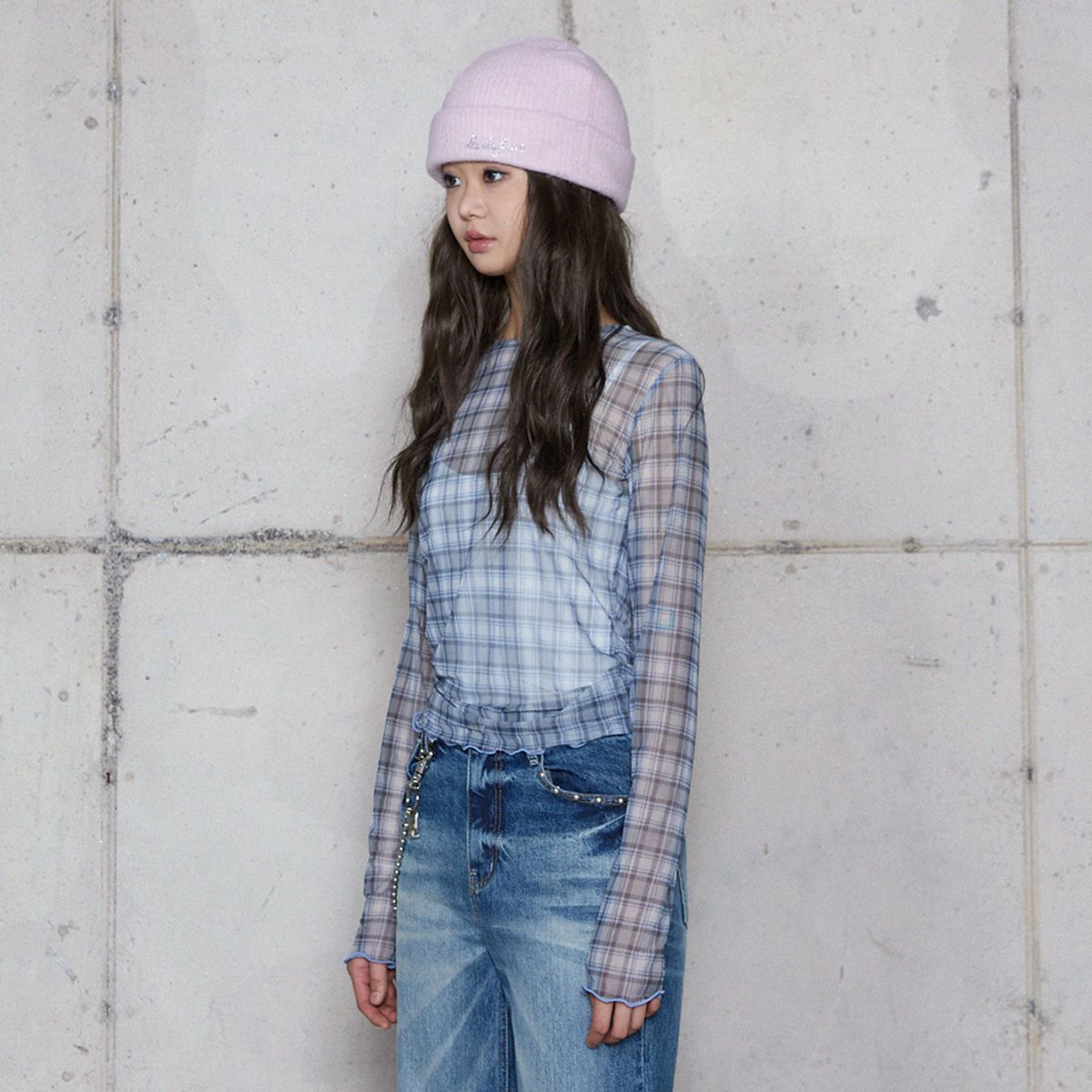 라라폭스(LALAFOX) MESH CHECK TOP BLUE 메쉬 탑 BR4CL012