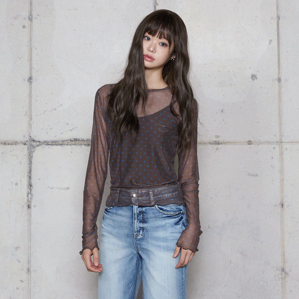 라라폭스(LALAFOX) MESH DOT TOP BROWN 도트 탑 BR4CL013