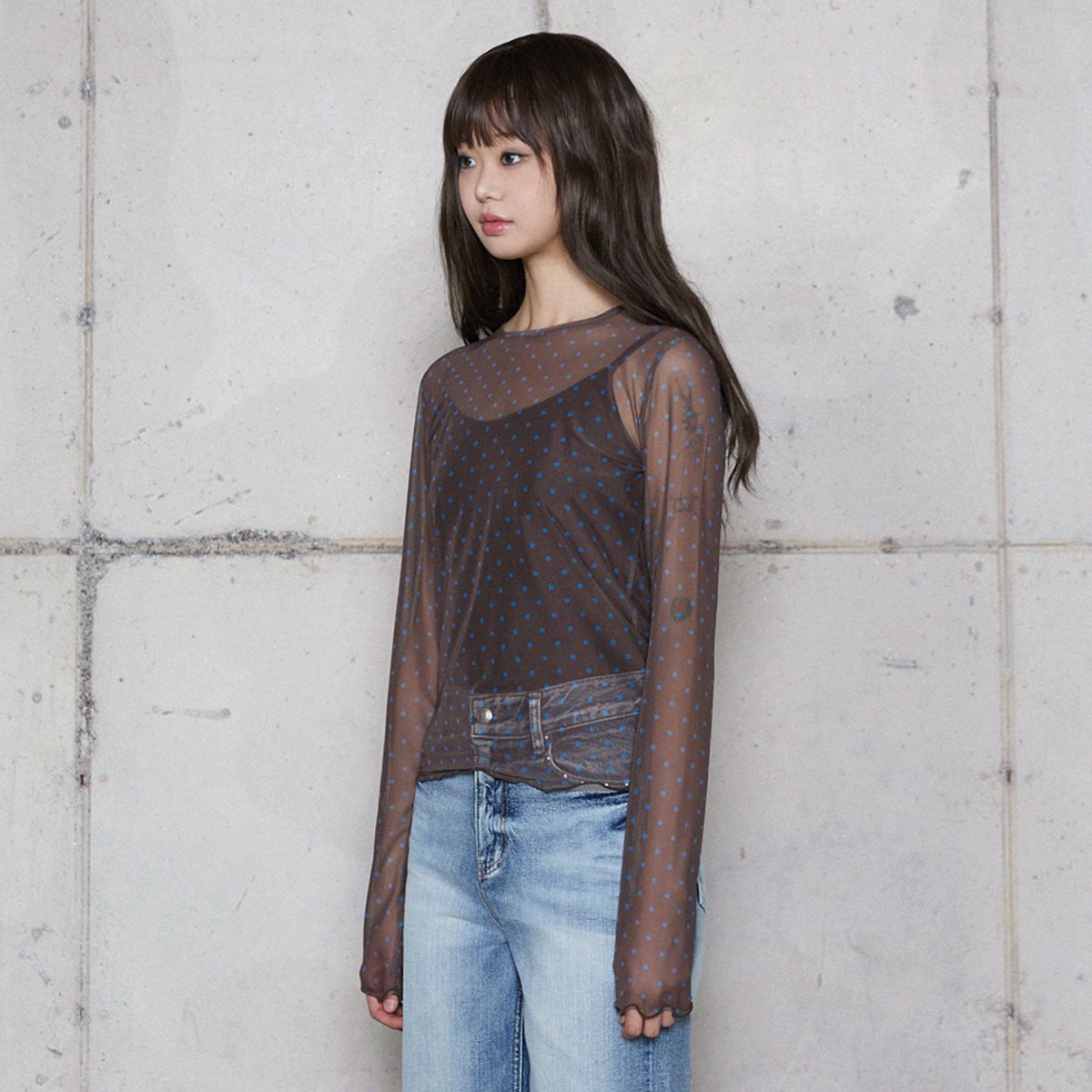 라라폭스(LALAFOX) MESH DOT TOP BROWN 도트 탑 BR4CL013
