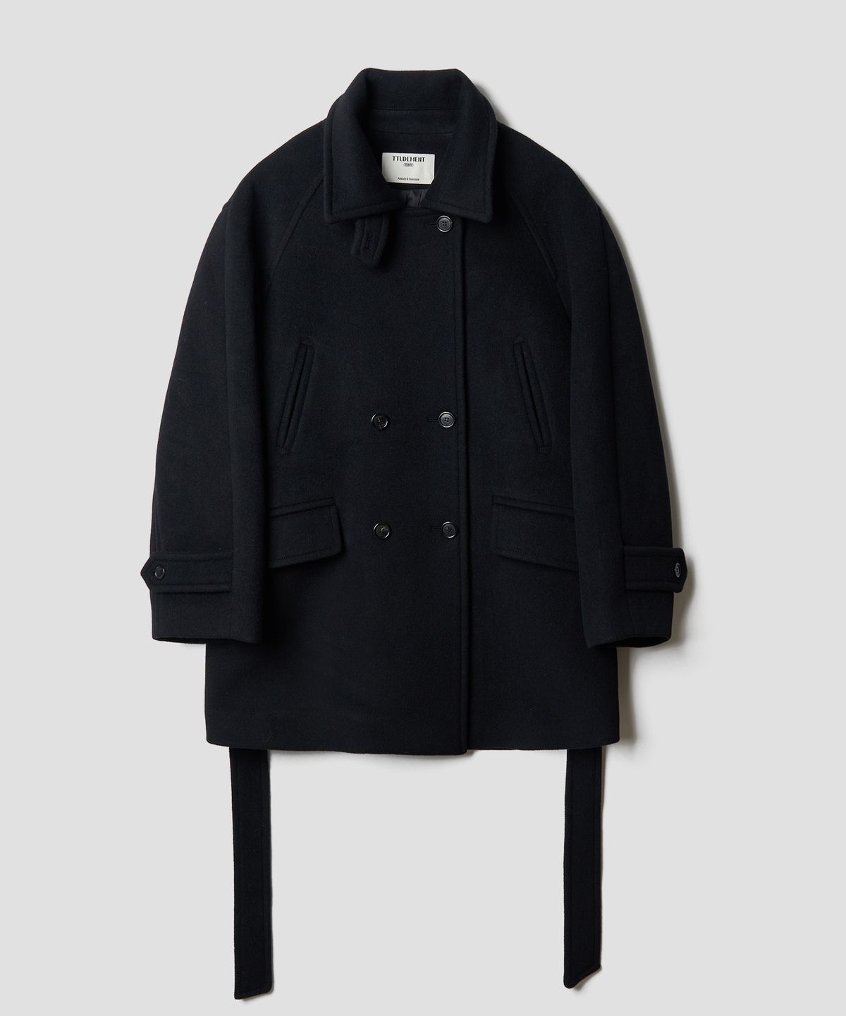 튜드먼트(TTUDEMENT) BELTED HIGHNECK WOOL COAT BLACK