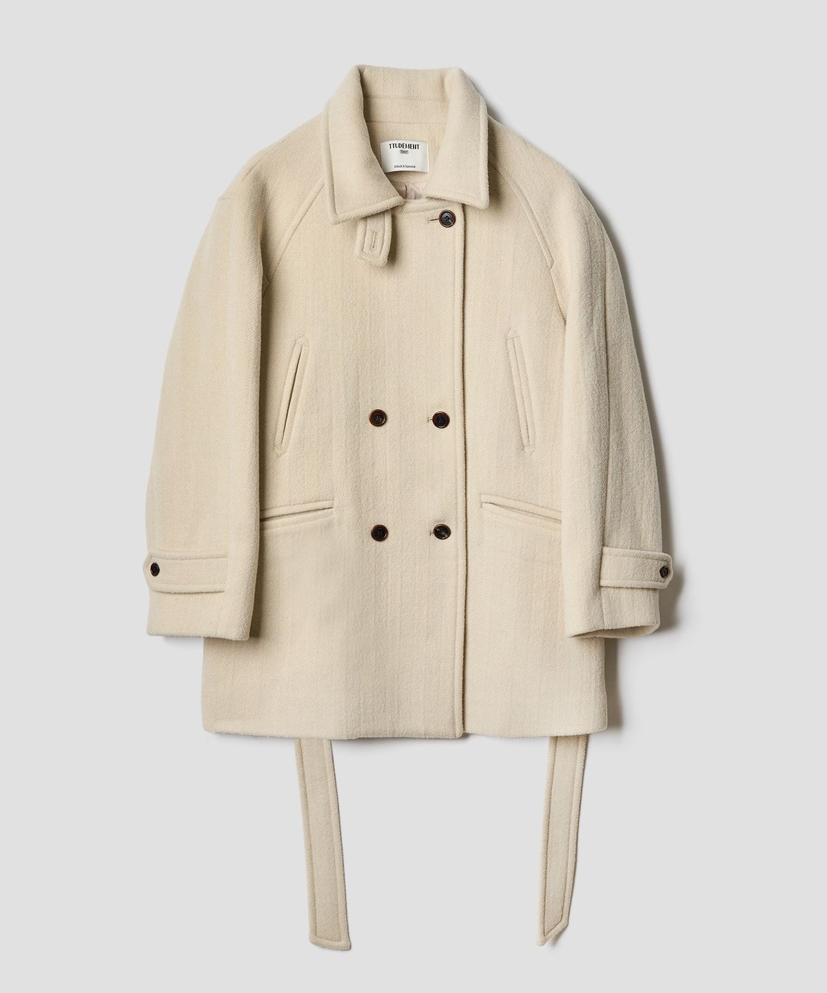 튜드먼트(TTUDEMENT) BELTED HIGHNECK WOOL COAT CREAM