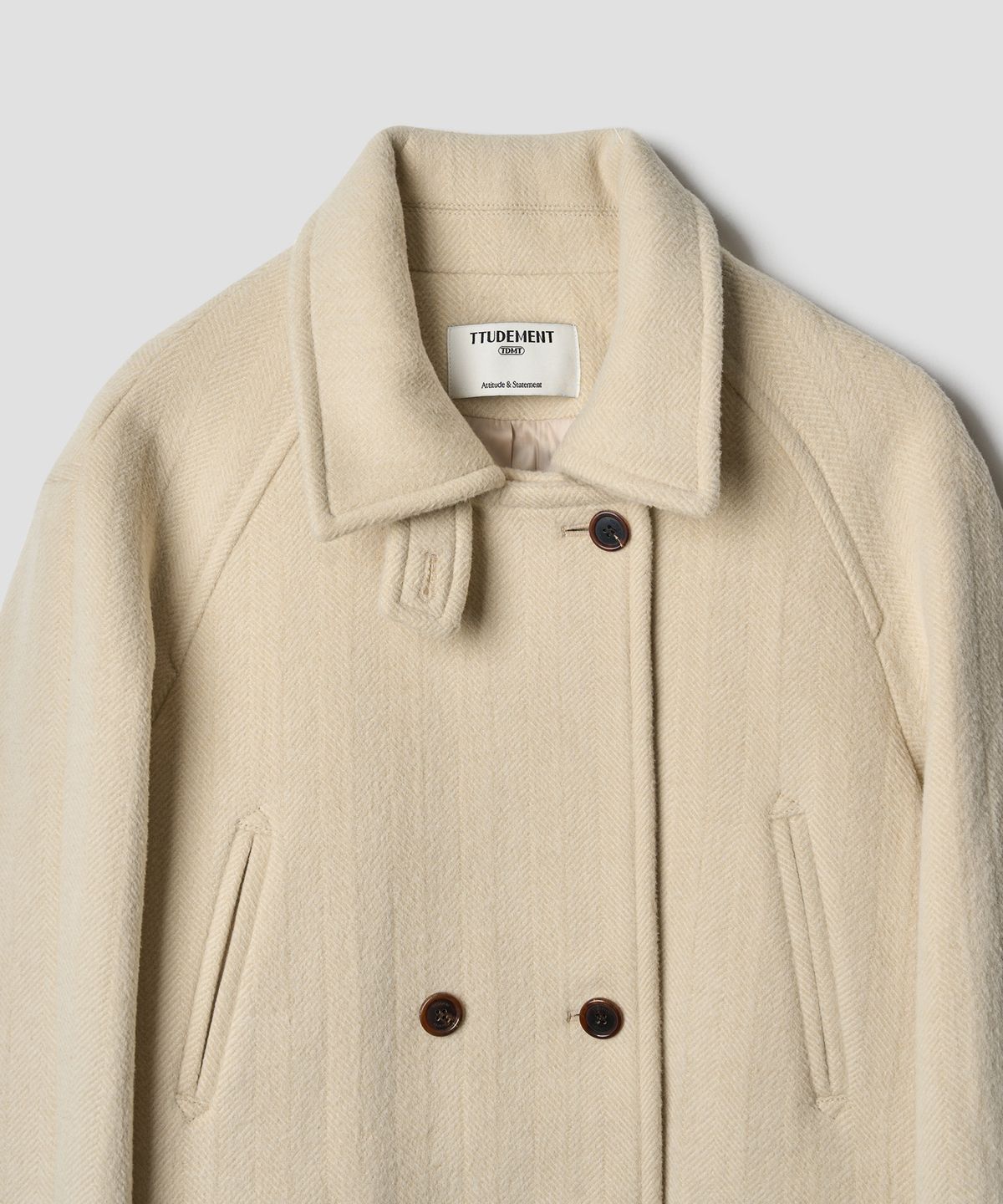 튜드먼트(TTUDEMENT) BELTED HIGHNECK WOOL COAT CREAM