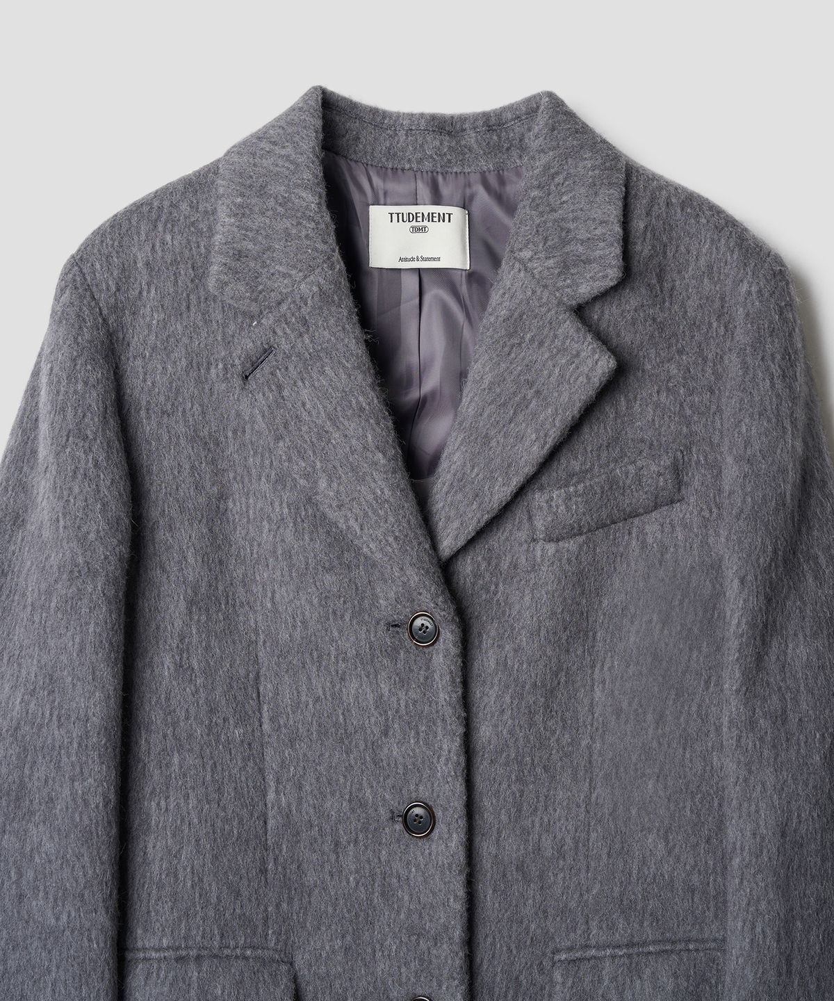 튜드먼트(TTUDEMENT) ALPACA SINGLE LONG COAT MELANGE GREY