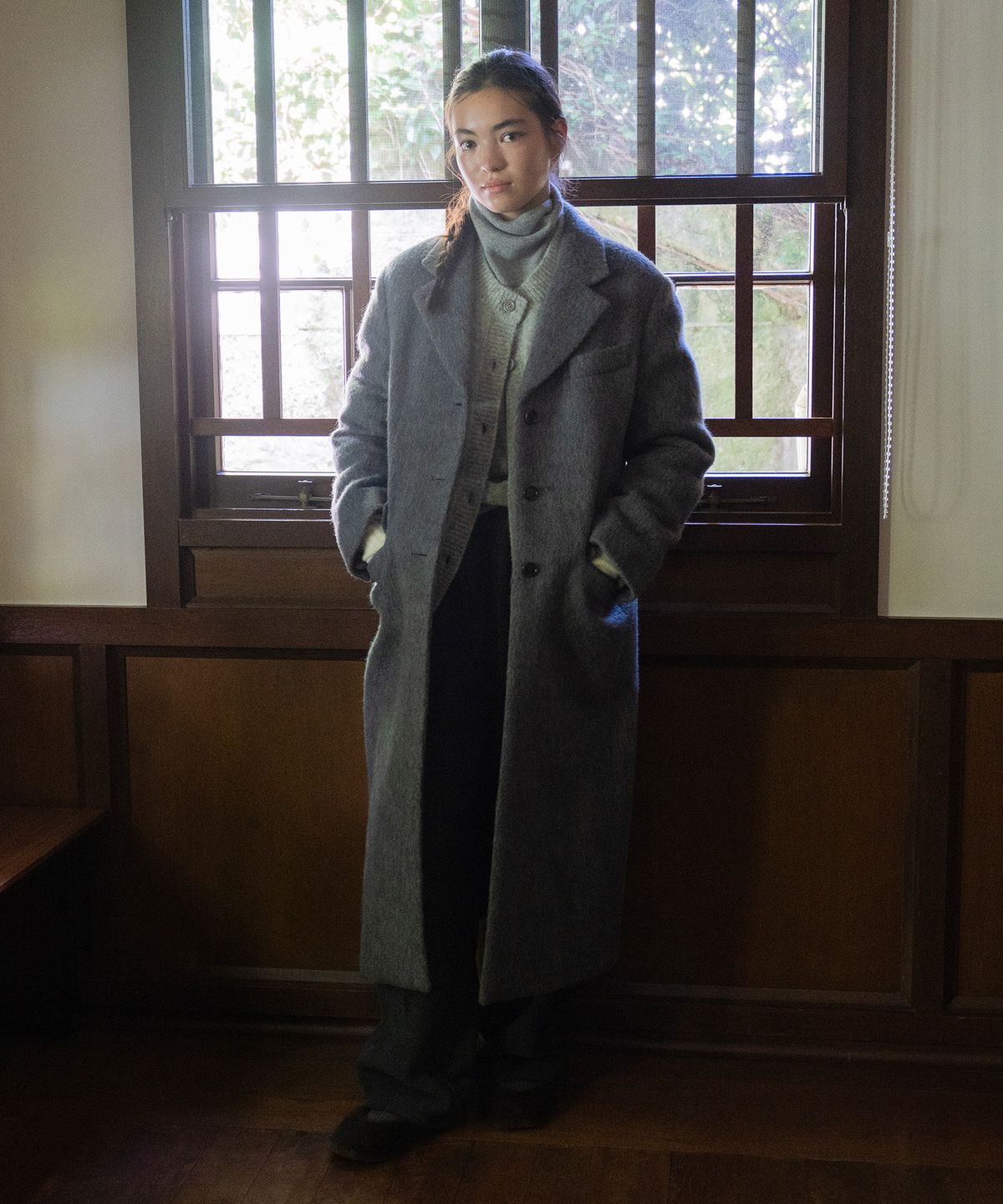 튜드먼트(TTUDEMENT) ALPACA SINGLE LONG COAT MELANGE GREY