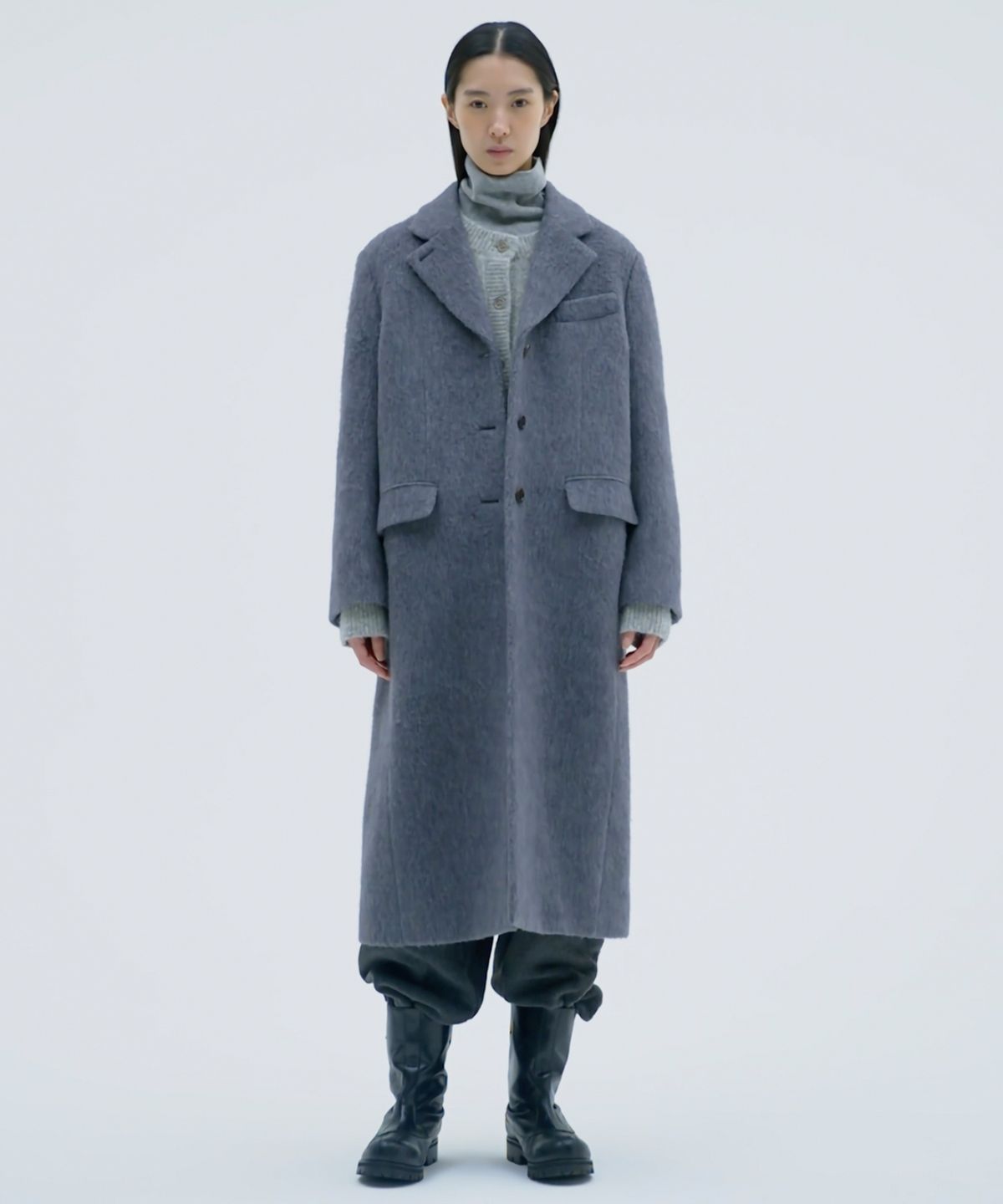 튜드먼트(TTUDEMENT) ALPACA SINGLE LONG COAT MELANGE GREY