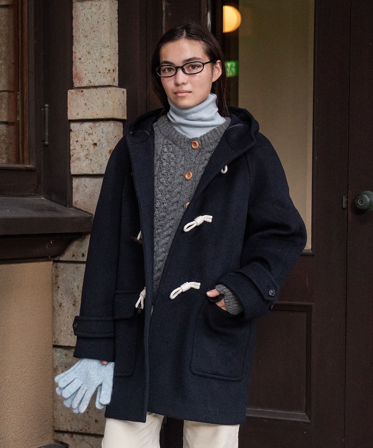 튜드먼트(TTUDEMENT) WOOL HOODED DUFFLE COAT NAVY