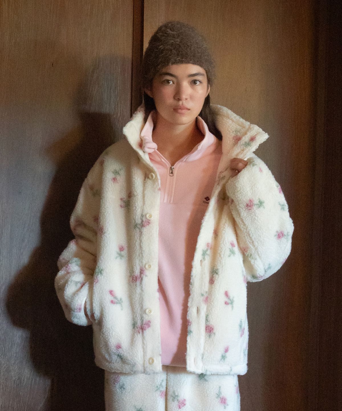 튜드먼트(TTUDEMENT) FLEECE FLORAL JACKET IVORY