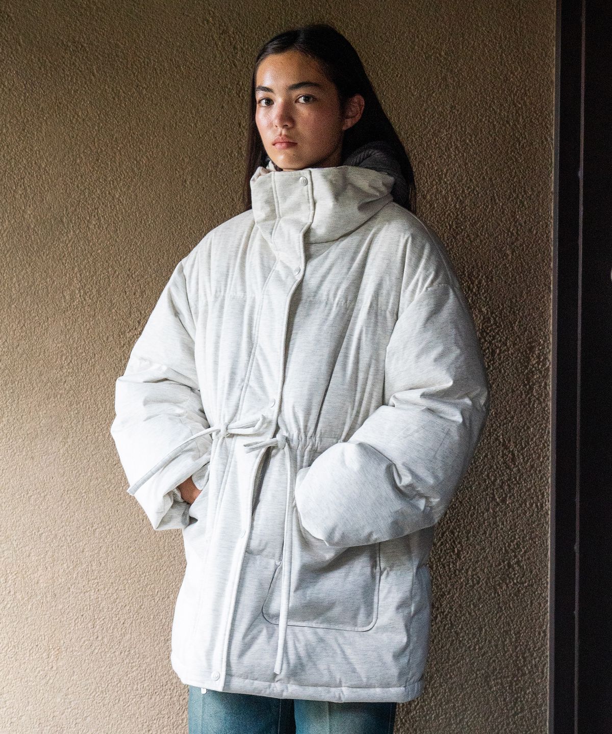 튜드먼트(TTUDEMENT) DUCK DOWN OVERFIT HALF JUMPER MELANGE GREY