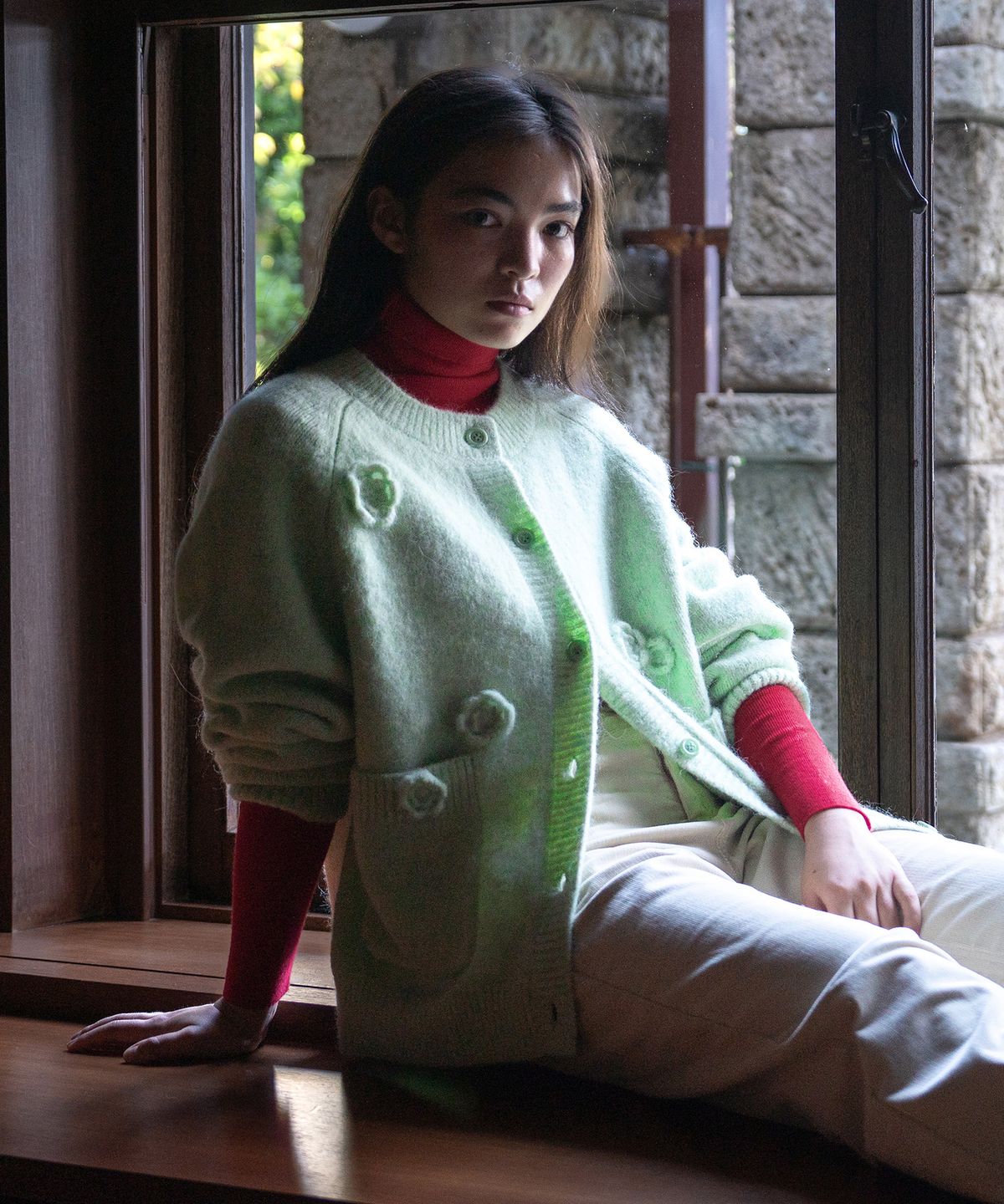 튜드먼트(TTUDEMENT) ALPACA FLOWER CARDIGAN MELON