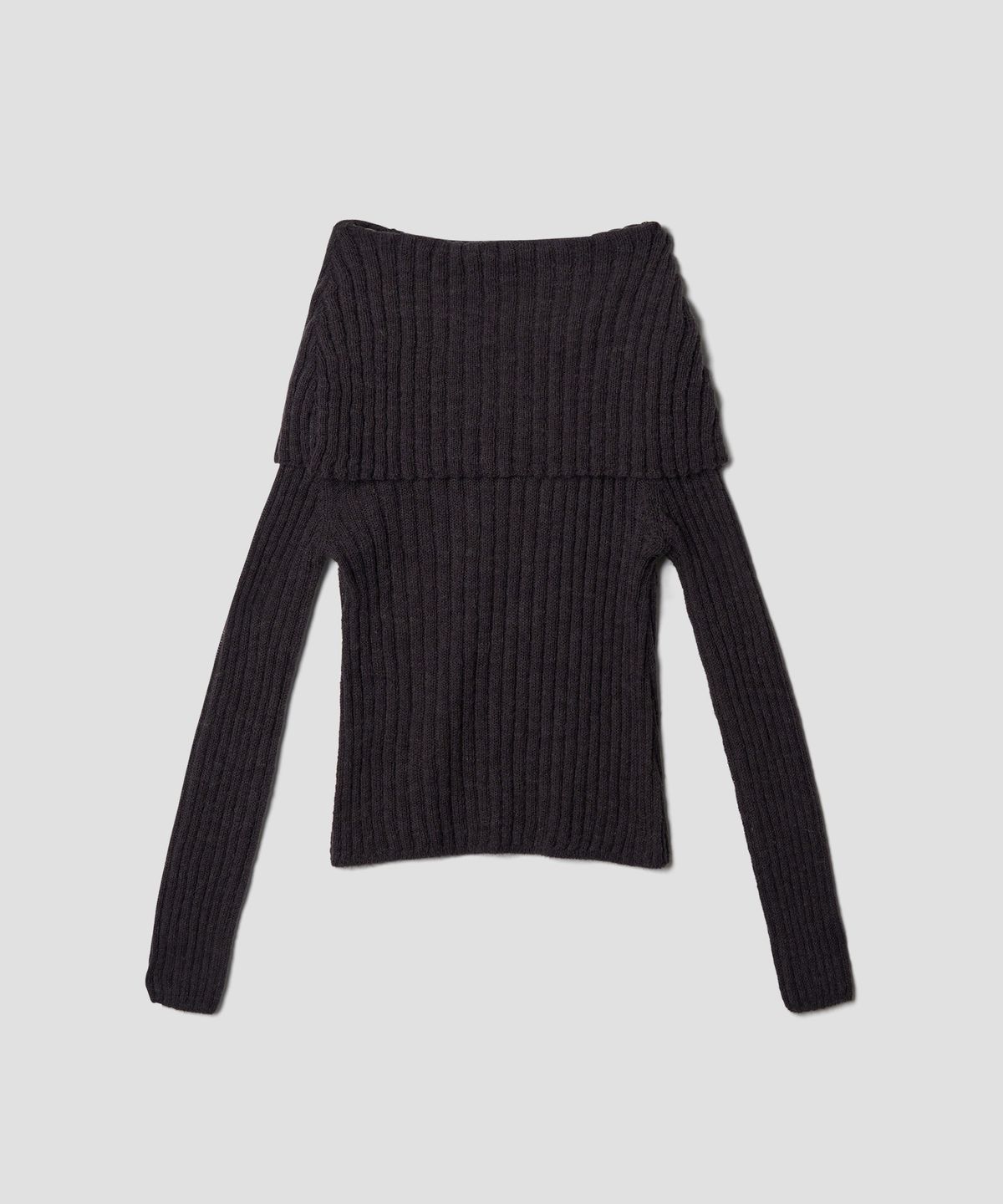 튜드먼트(TTUDEMENT) SHAWL RIBBED SWEATER CHARCOAL