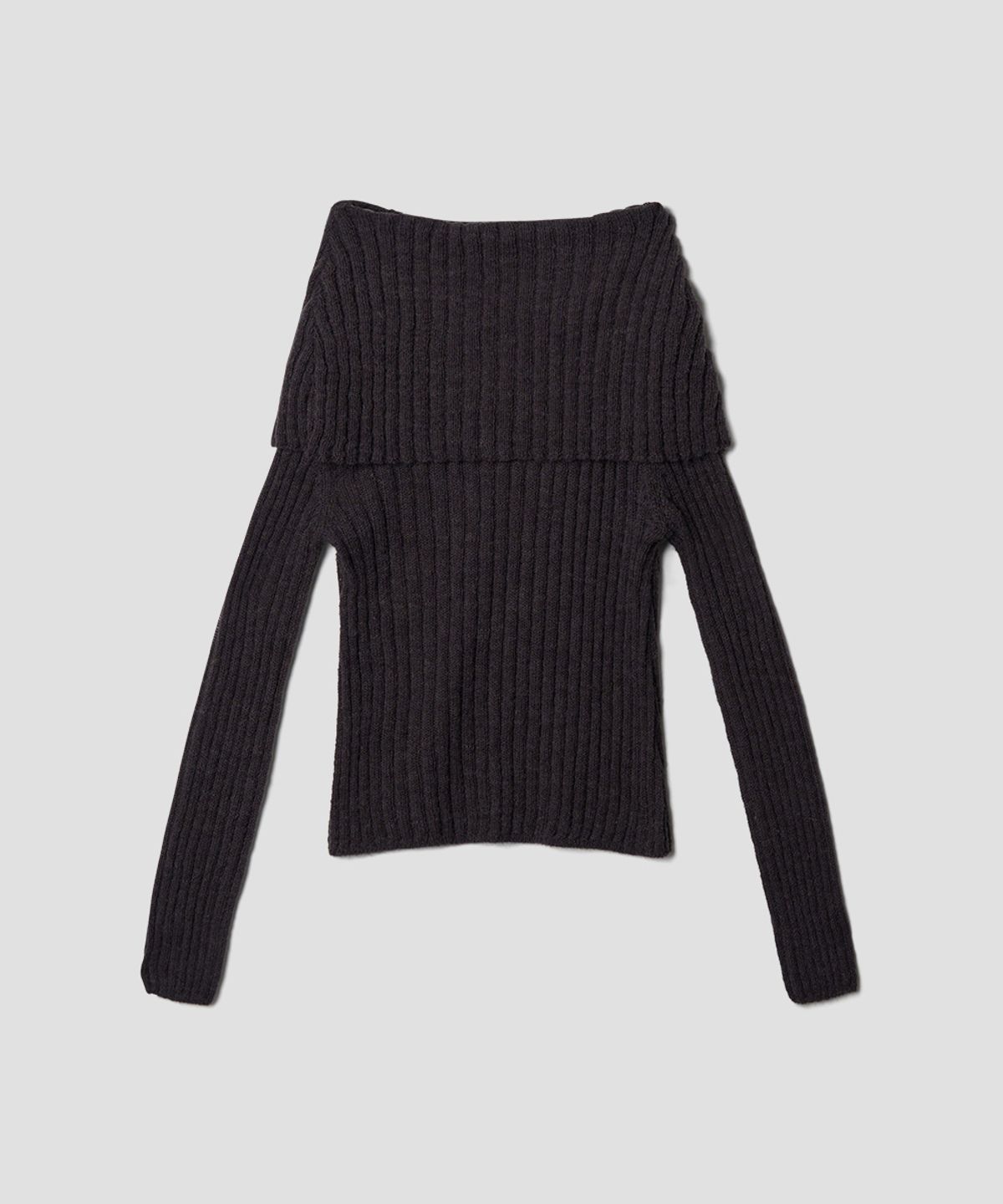 튜드먼트(TTUDEMENT) SHAWL RIBBED SWEATER CHARCOAL