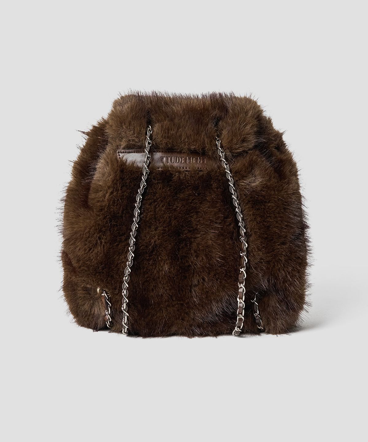 튜드먼트(TTUDEMENT) FAUX FUR CHAIN STRAP BACKPACK BROWN