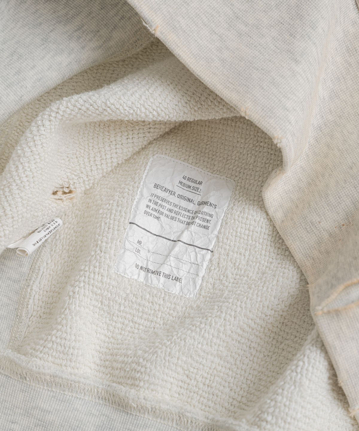 비헤비어(BEHEAVYER) DISTRESSED REVERSE WEAVE SWEATSHIRTS dust oatmeal