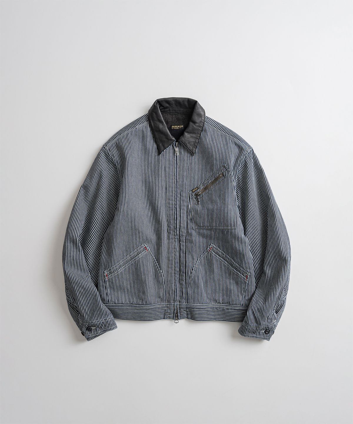비헤비어(BEHEAVYER) WASHED LEATHER COLLAR SPORTS JACKET hickory