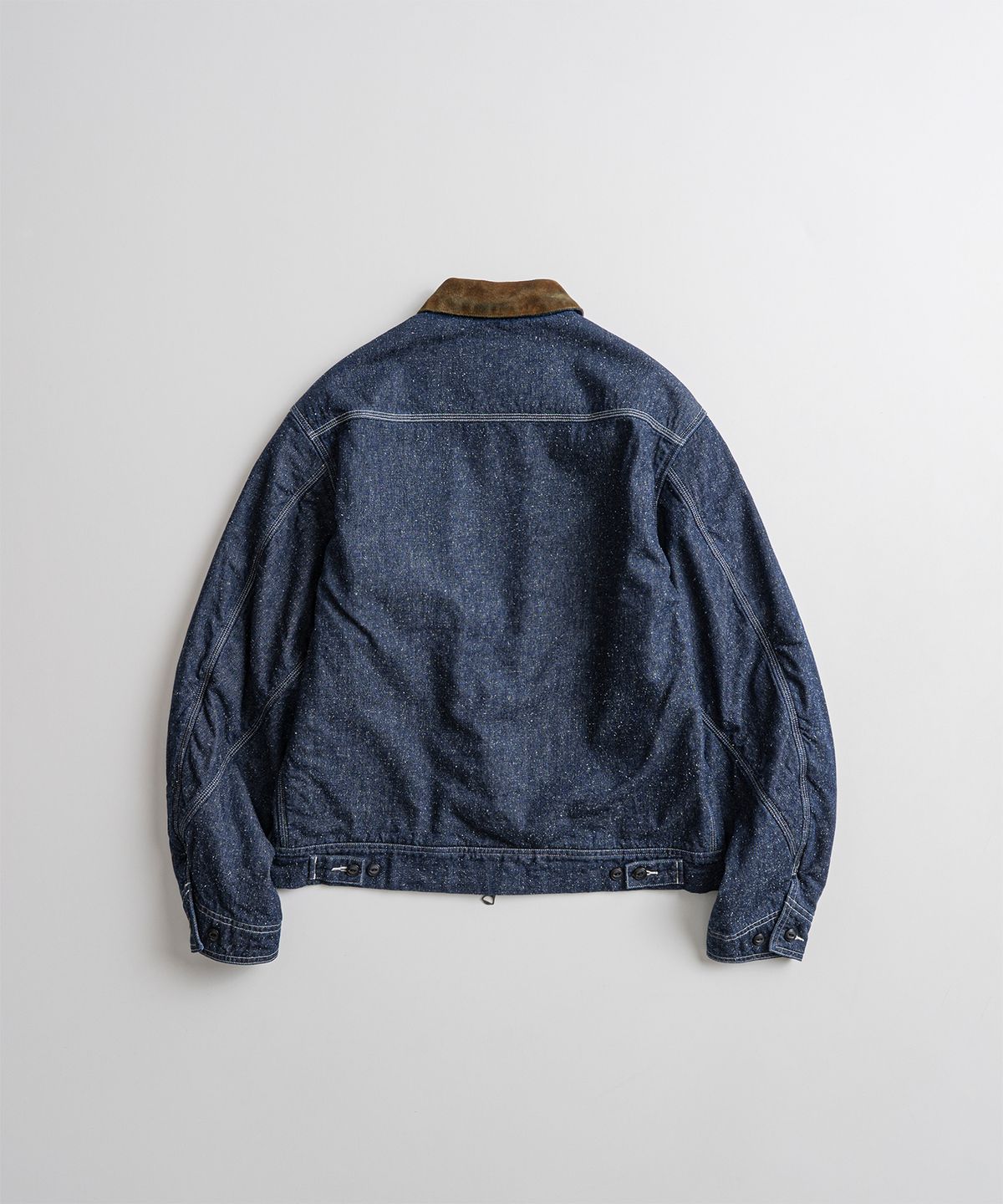 비헤비어(BEHEAVYER) WASHED LEATHER COLLAR SPORTS JACKET denim washed
