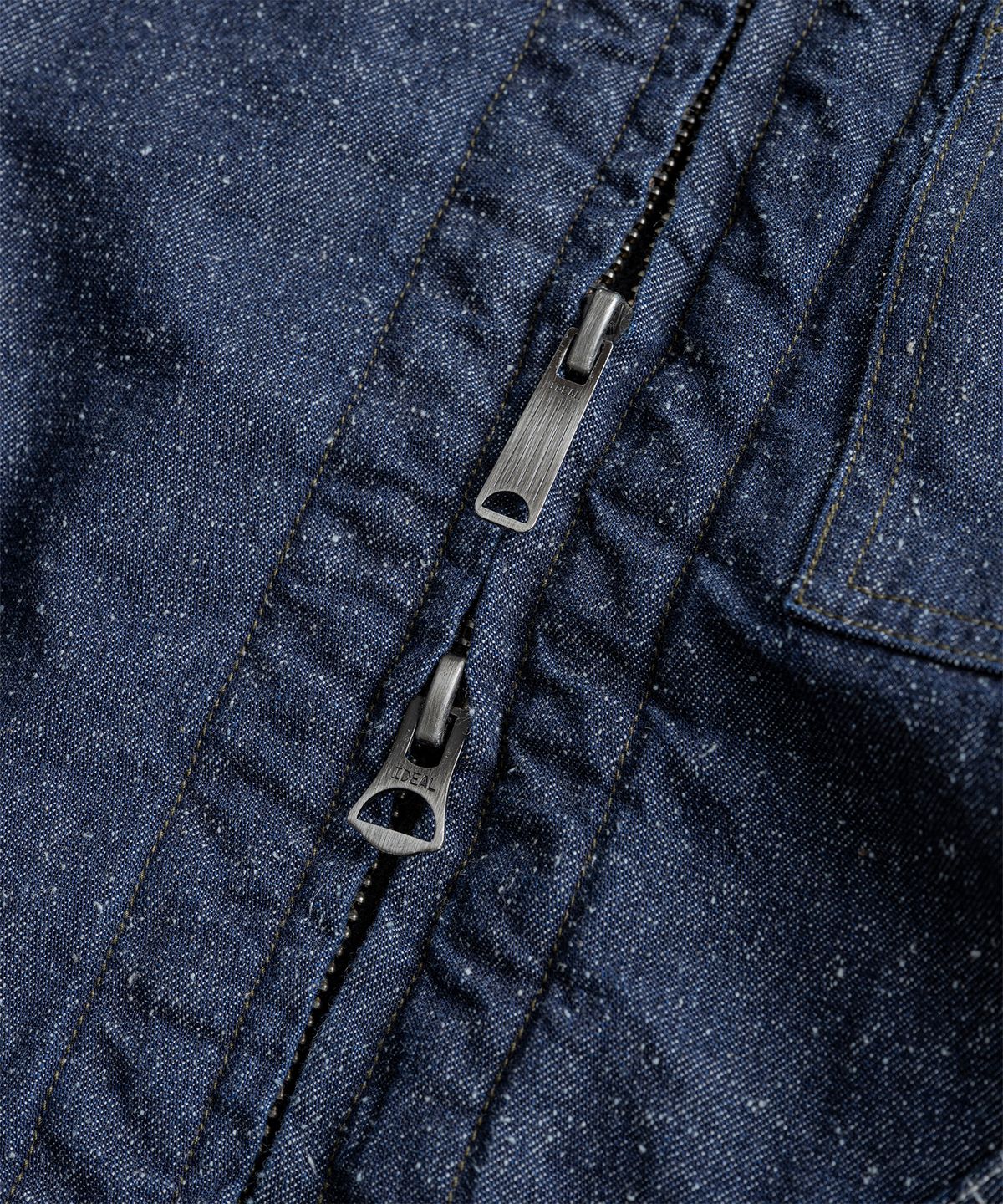 비헤비어(BEHEAVYER) WASHED LEATHER COLLAR SPORTS JACKET denim washed
