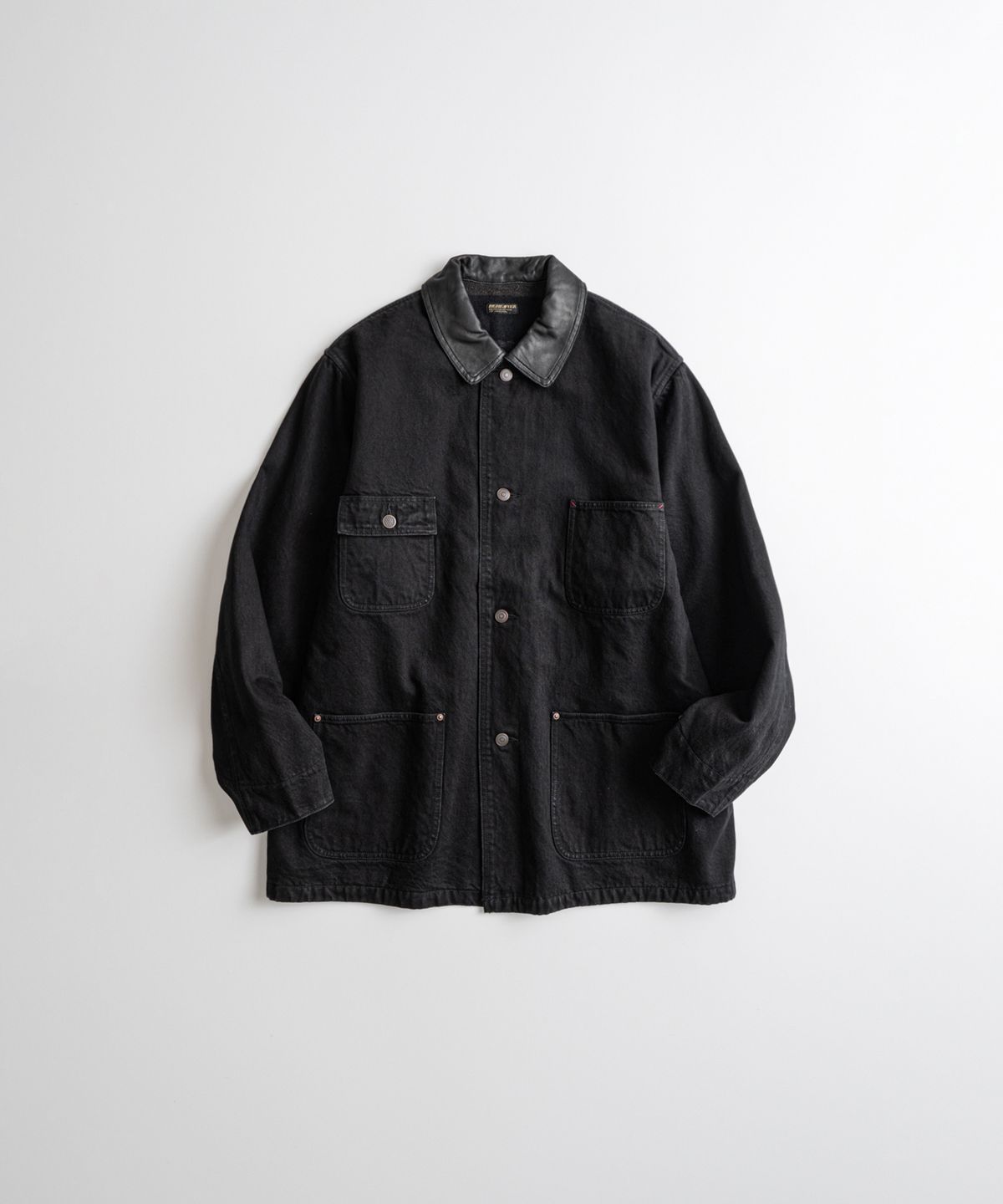 비헤비어(BEHEAVYER) WASHED LEATHER COLLAR COVERALL JACKET black