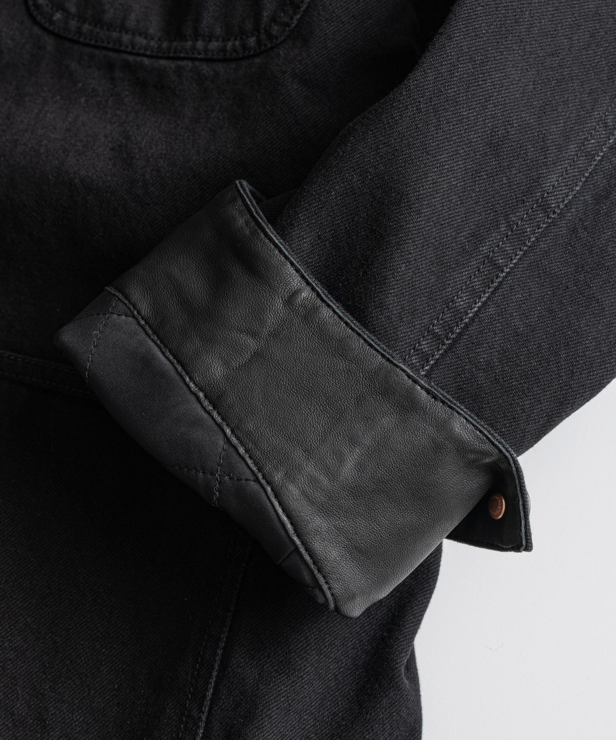 비헤비어(BEHEAVYER) WASHED LEATHER COLLAR COVERALL JACKET black