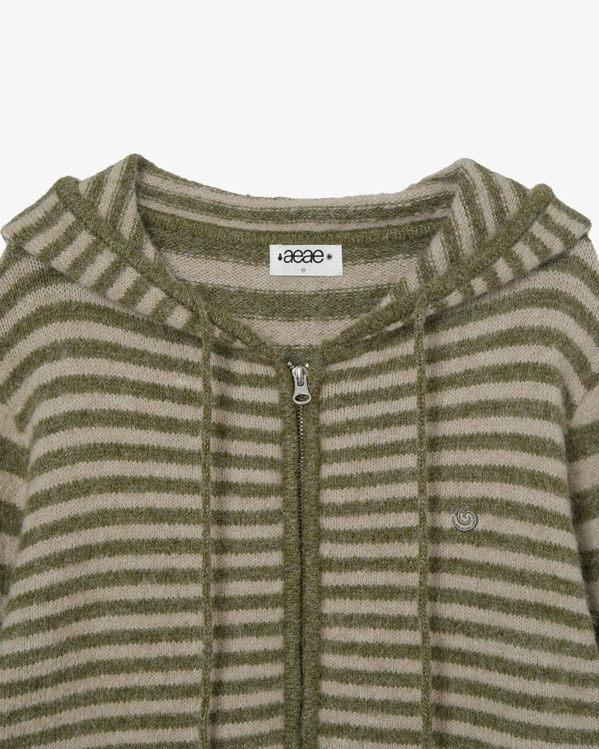 에이이에이이(AEAE) STRIPE HOOD KNIT ZIP UP [KHAKI]