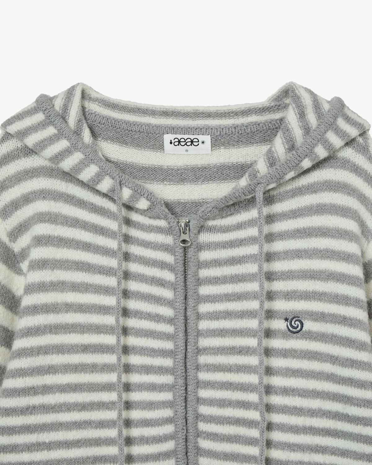 에이이에이이(AEAE) STRIPE HOOD KNIT ZIP UP [LIGHT GREY]