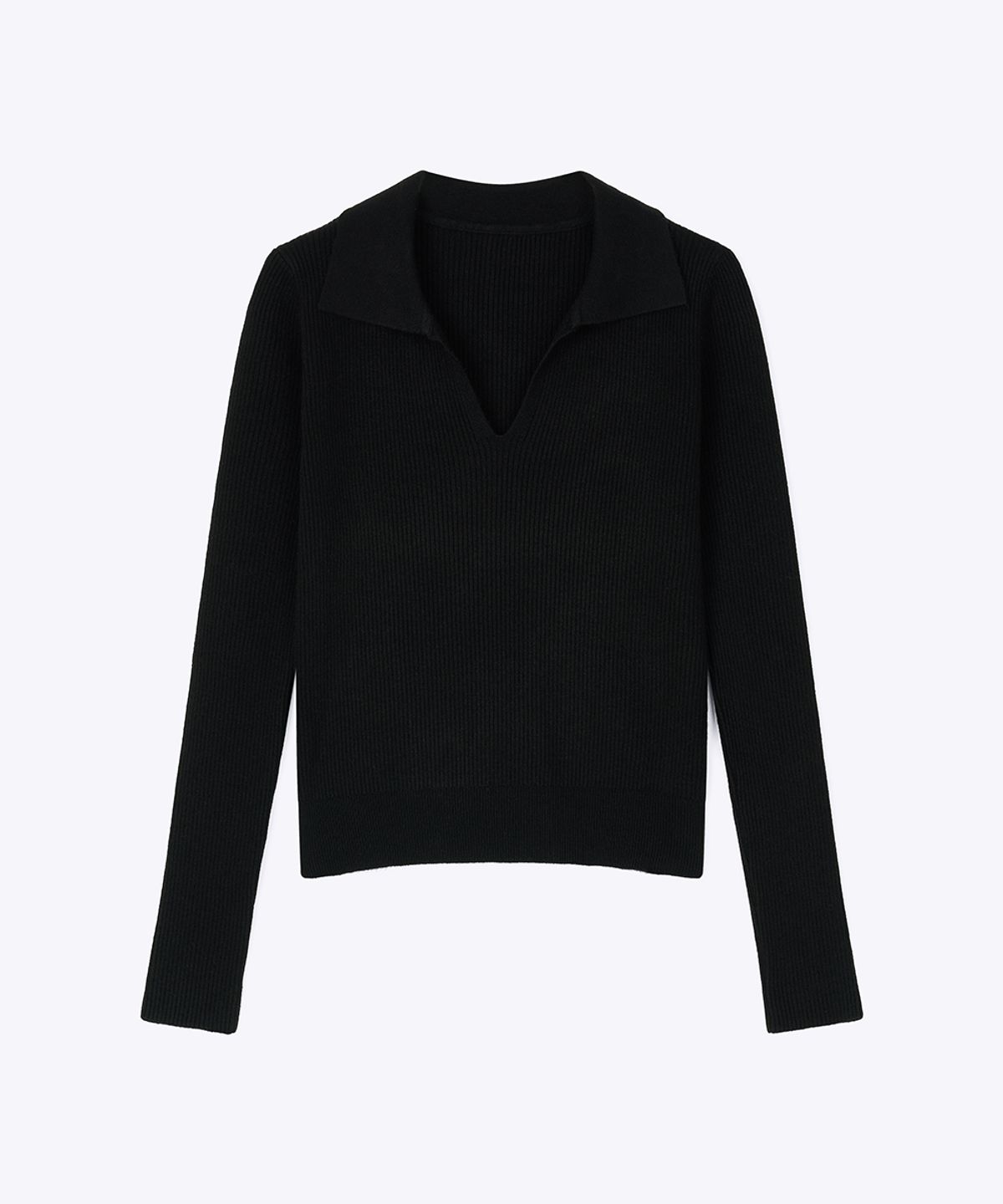 320쇼룸(320SHOWROOM) Collar V-Neck Ribbed Knit Sweater Black