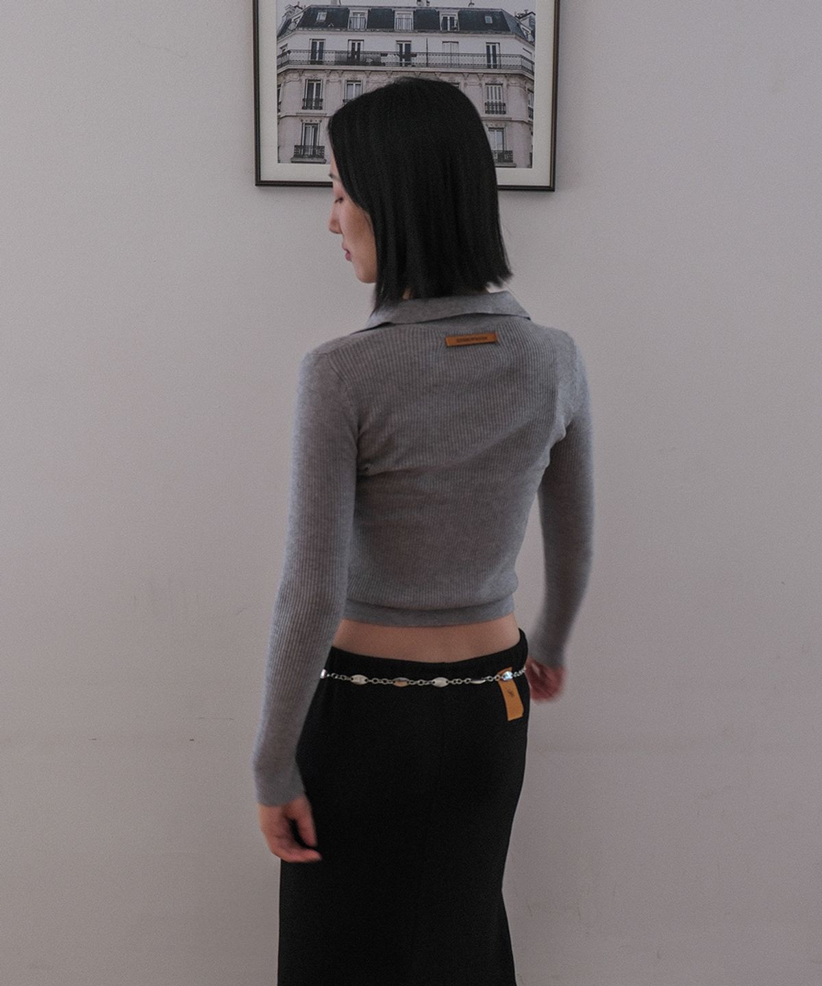 320쇼룸(320SHOWROOM) Collar V-Neck Ribbed Knit Sweater Grey