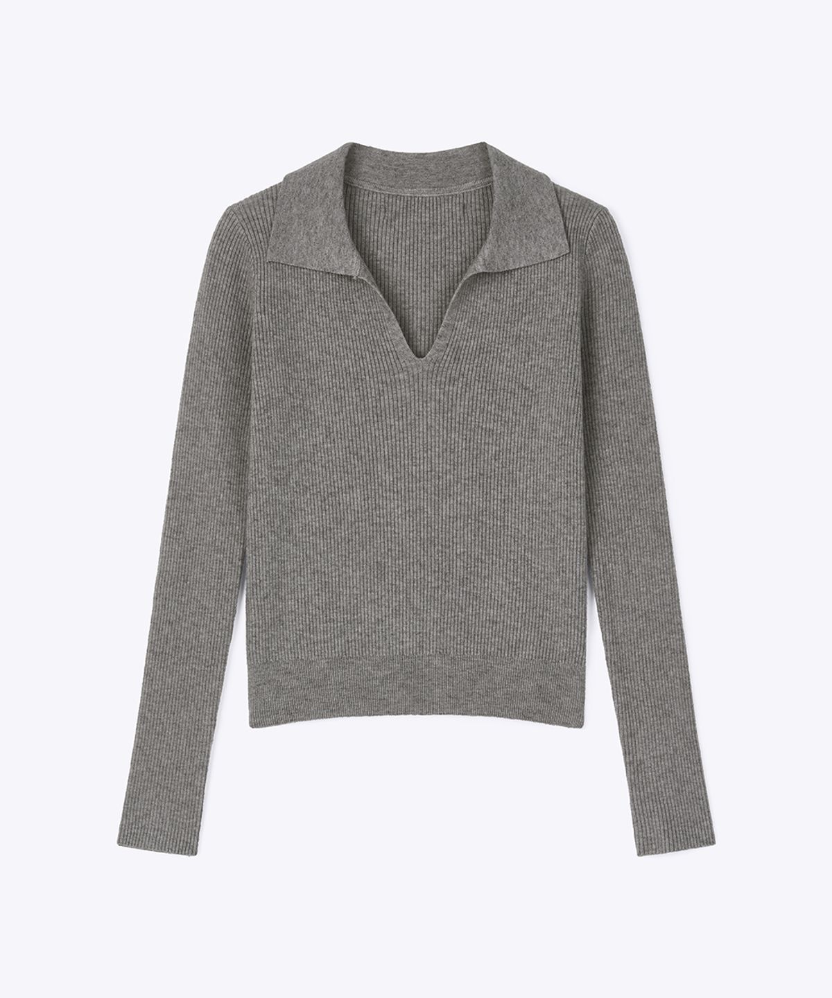320쇼룸(320SHOWROOM) Collar V-Neck Ribbed Knit Sweater Grey