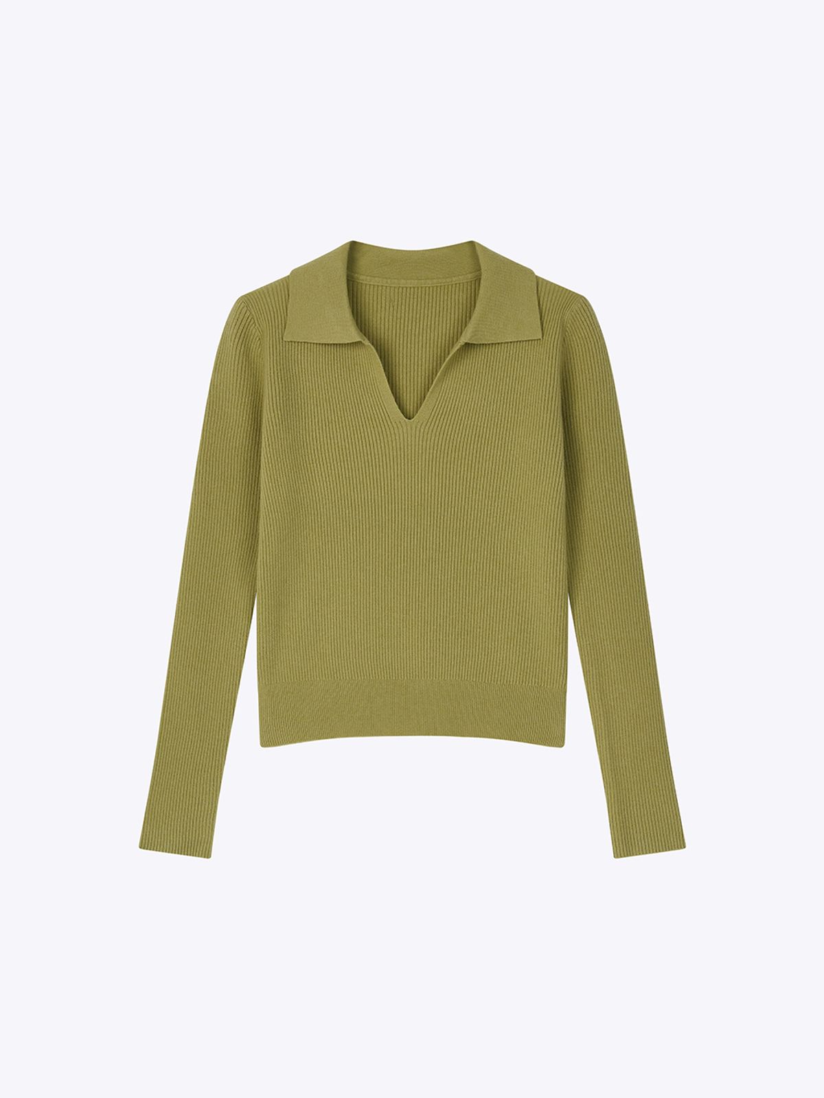 320쇼룸(320SHOWROOM) Collar V-Neck Ribbed Knit Sweater Green