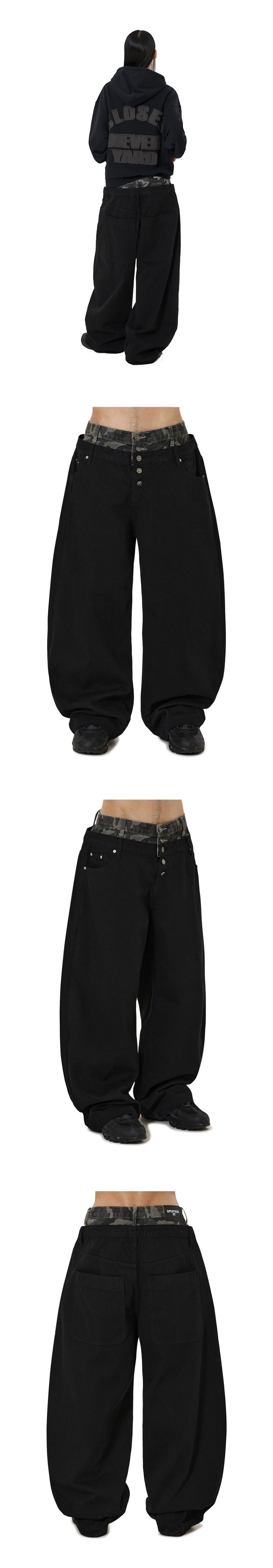 MUSINSA | OY LAYERED WAIST WIDE VOLUME PANTS - BLACK