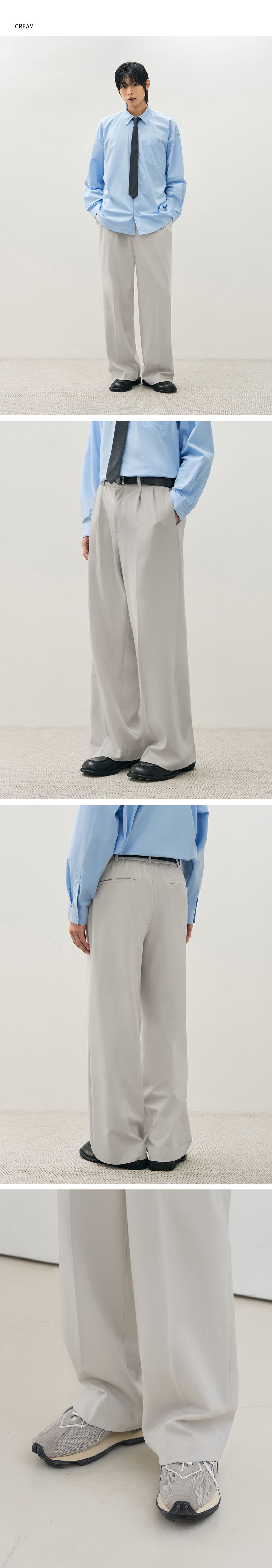 MUSINSA | DRAW FIT Two-Tuck Banding Wide Slacks [CREAM]