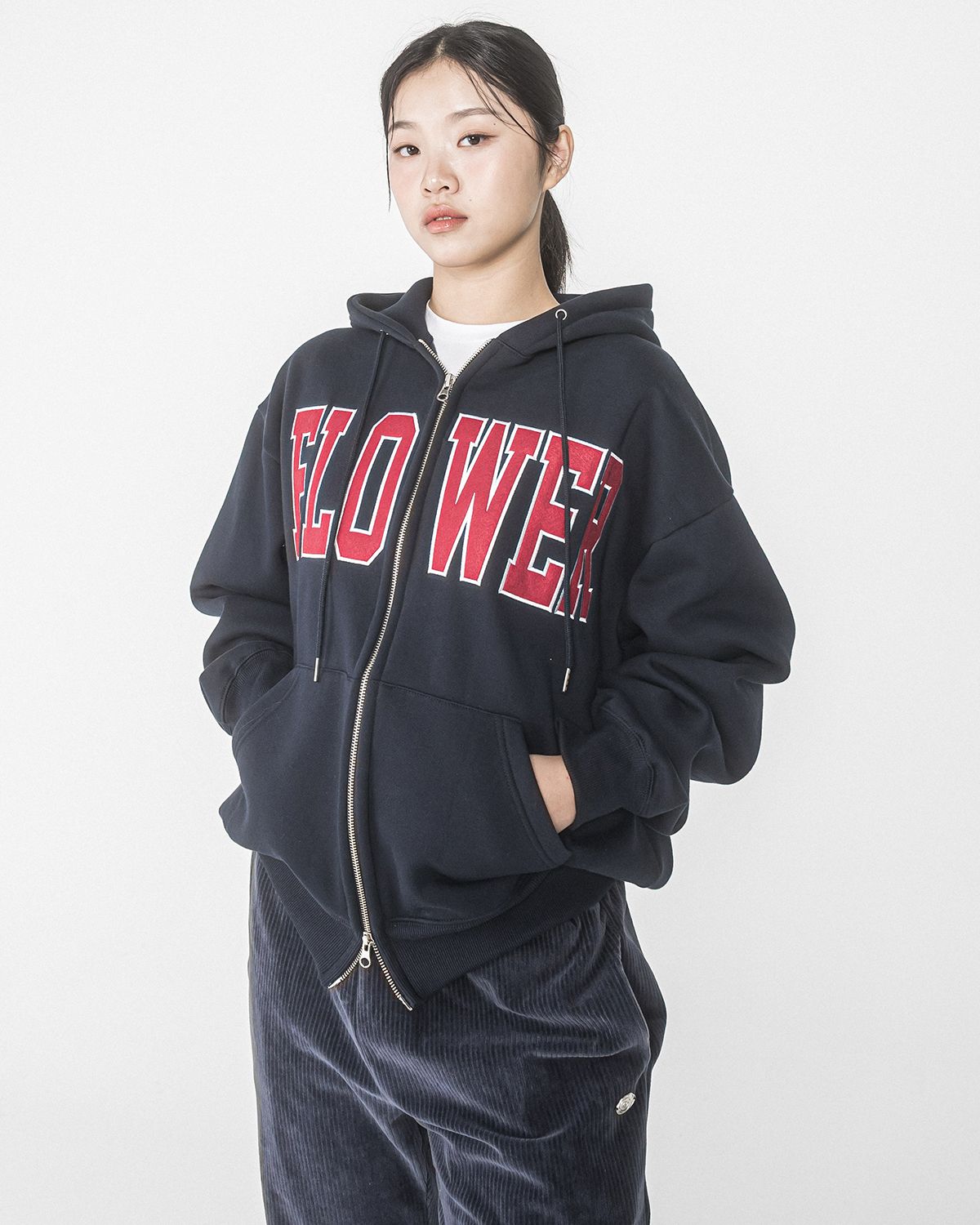 해비즘(HAVISM) FLOWER ZIP UP HOOD(NAVY_WINE)