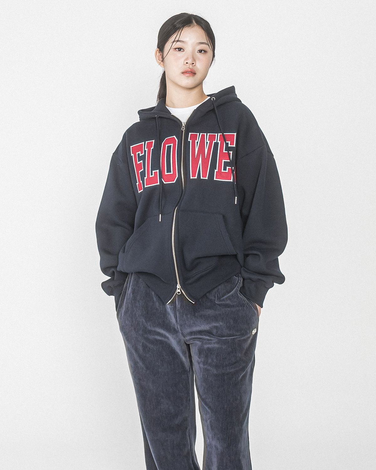 해비즘(HAVISM) FLOWER ZIP UP HOOD(NAVY_WINE)