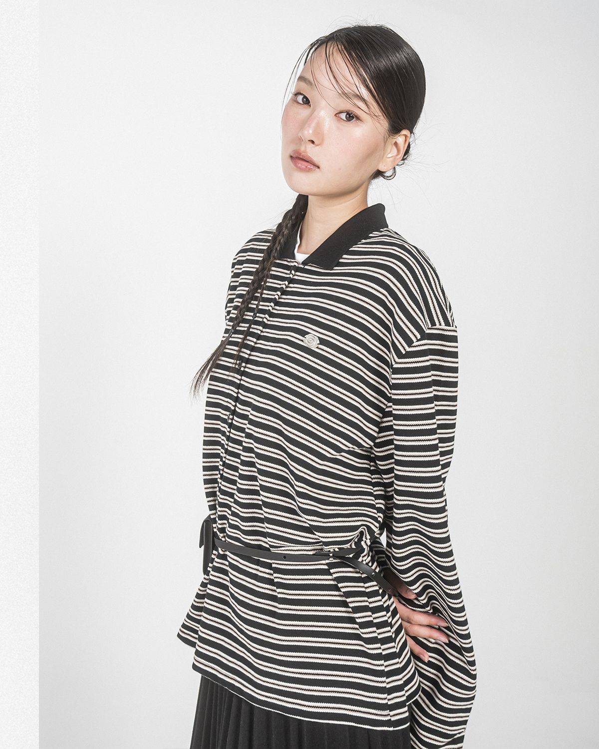 해비즘(HAVISM) AURORA STRIPE COLLAR CARDIGAN(BLACK)