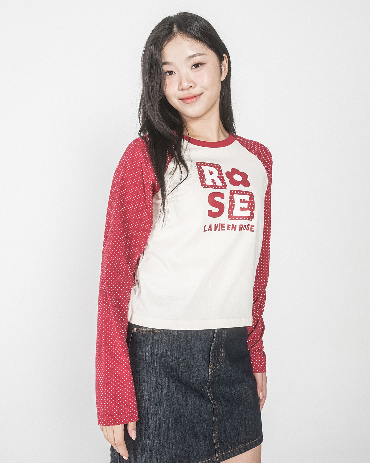 해비즘(HAVISM) DOT ROSE RAGLAN L/S TEE(RED)