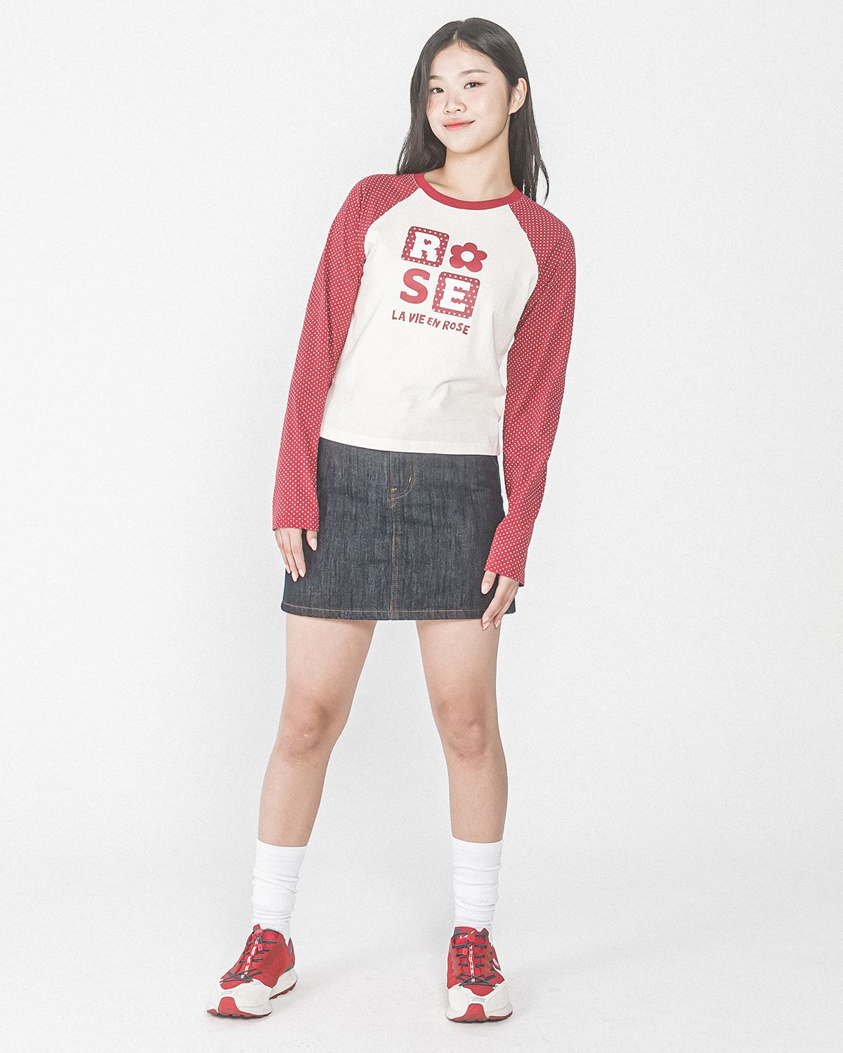해비즘(HAVISM) DOT ROSE RAGLAN L/S TEE(RED)